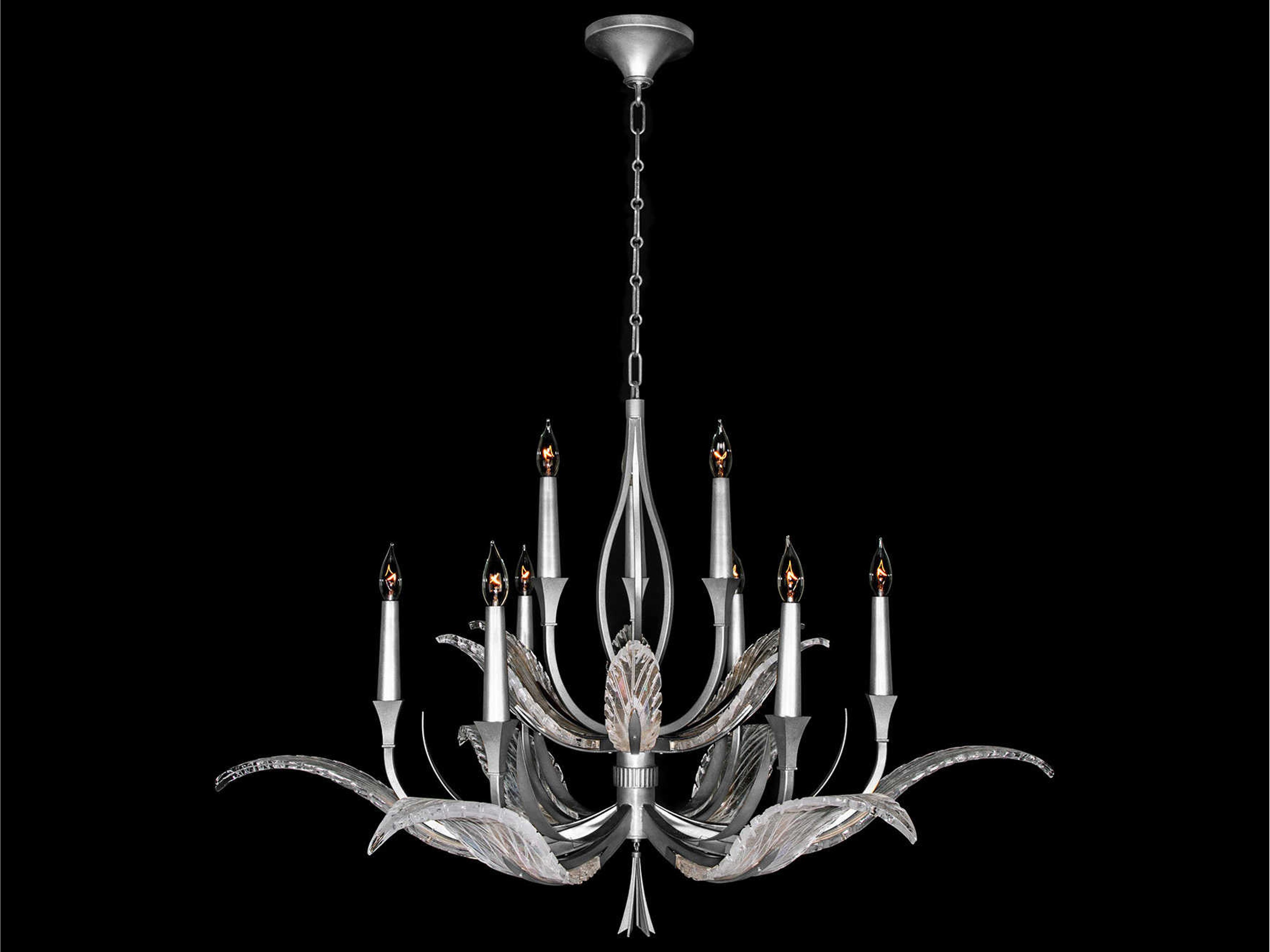 Plume 9-Light Silver Crystal Glass Candelabra Chandelier