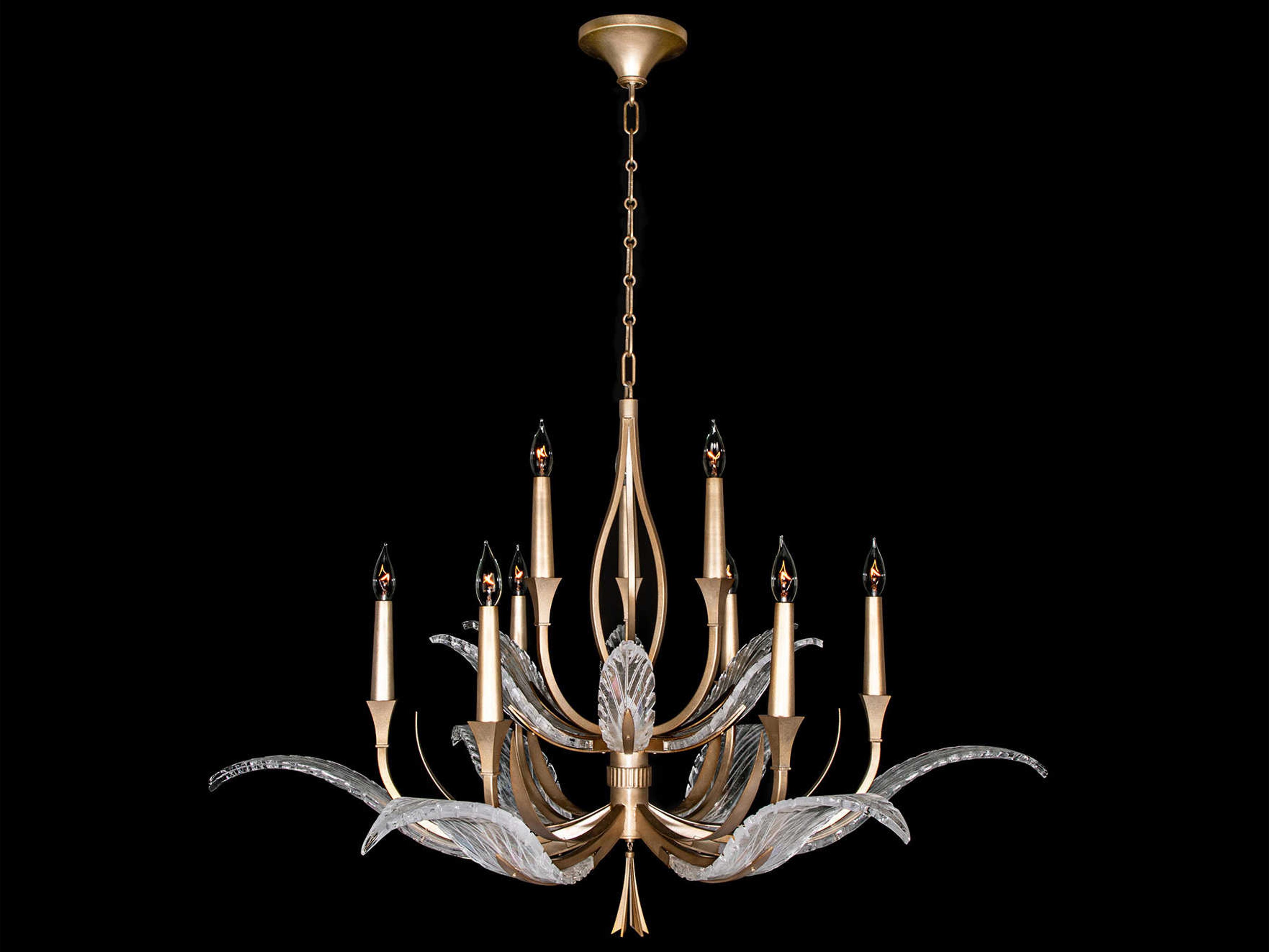 Plume 9-Light Gold Crystal Glass Candelabra Chandelier