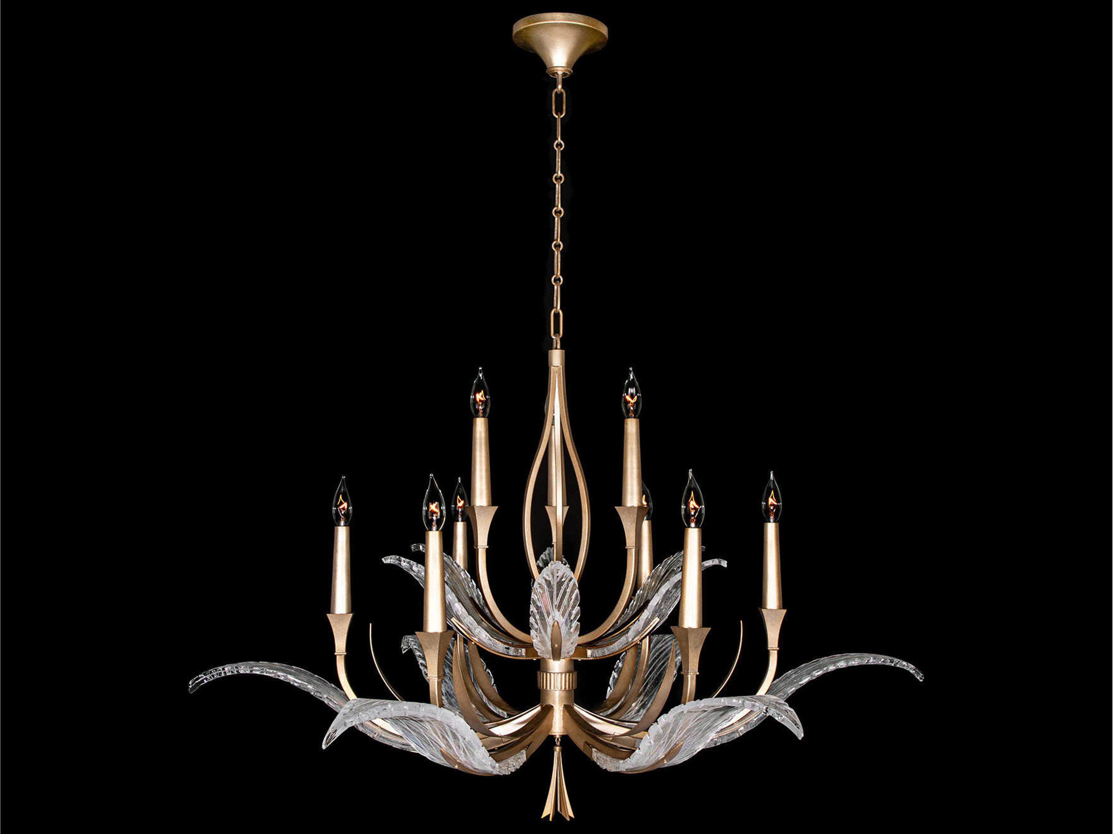 Plume 9-Light Gold Crystal Glass Candelabra Chandelier