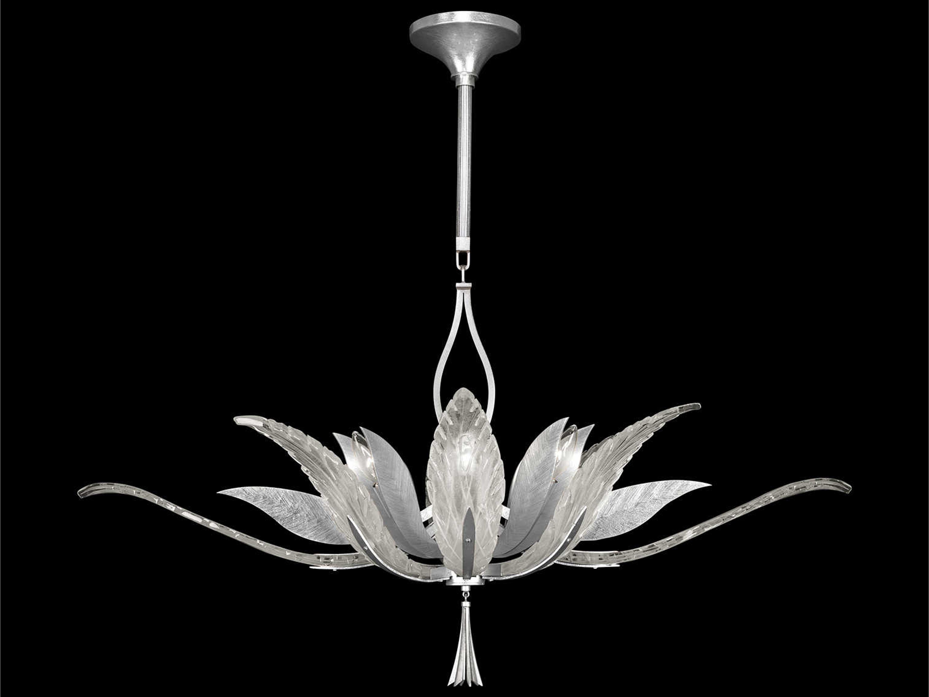 Plume 8-Light Silver Crystal Glass Bowl Island Pendant