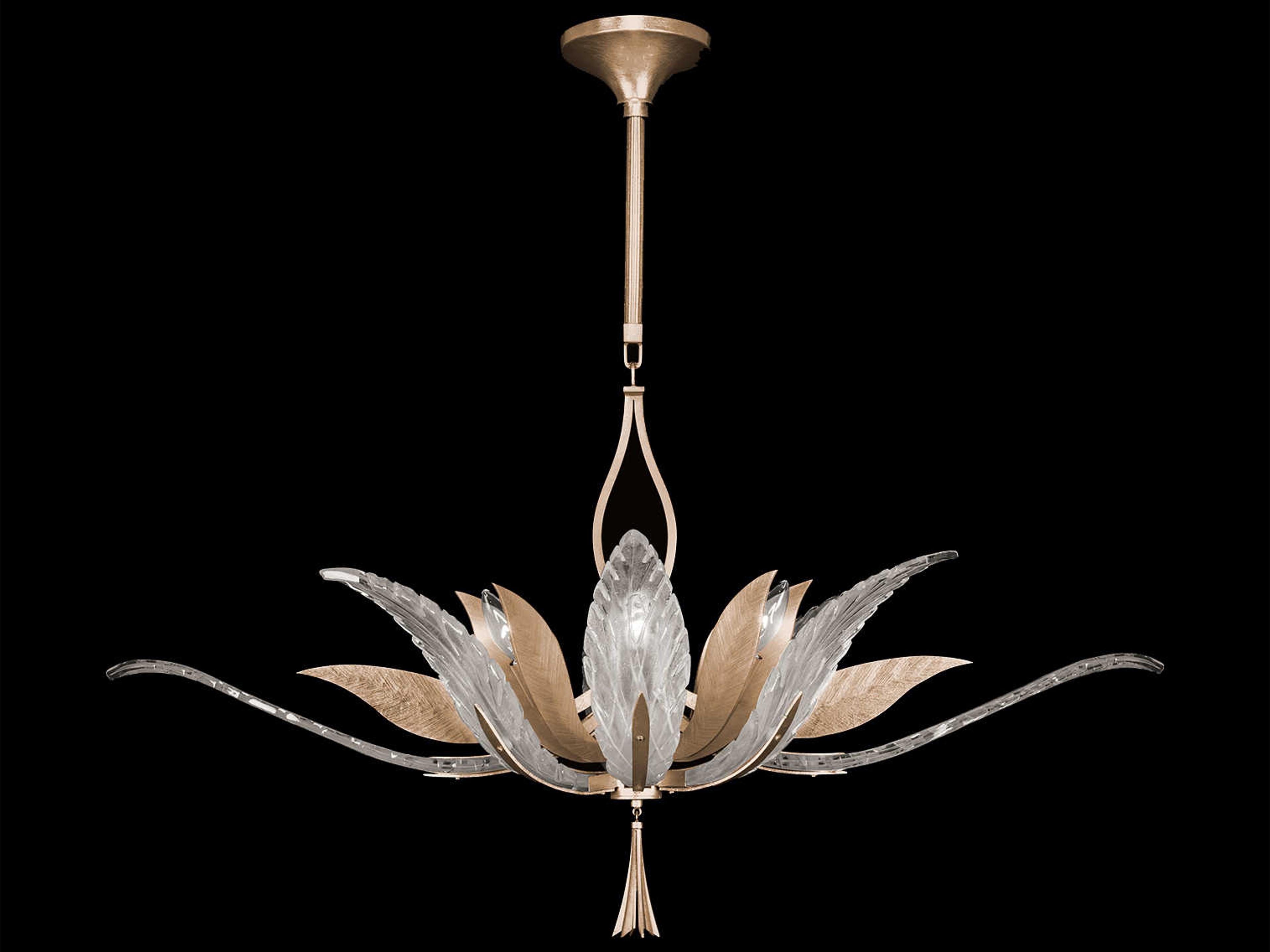 Plume 8-Light Gold Crystal Glass Bowl Island Pendant