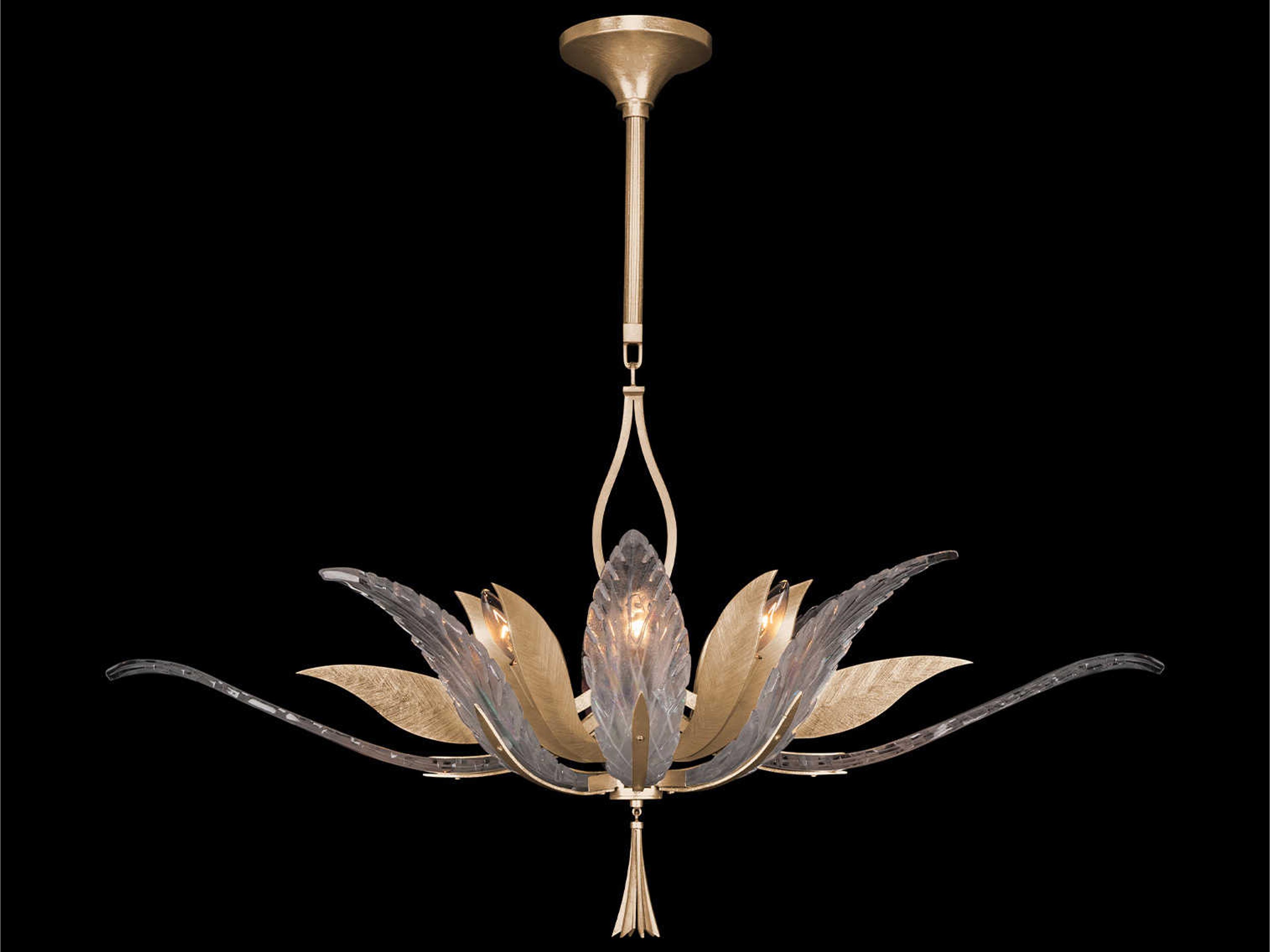 Plume 8-Light Gold Crystal Glass Bowl Island Pendant