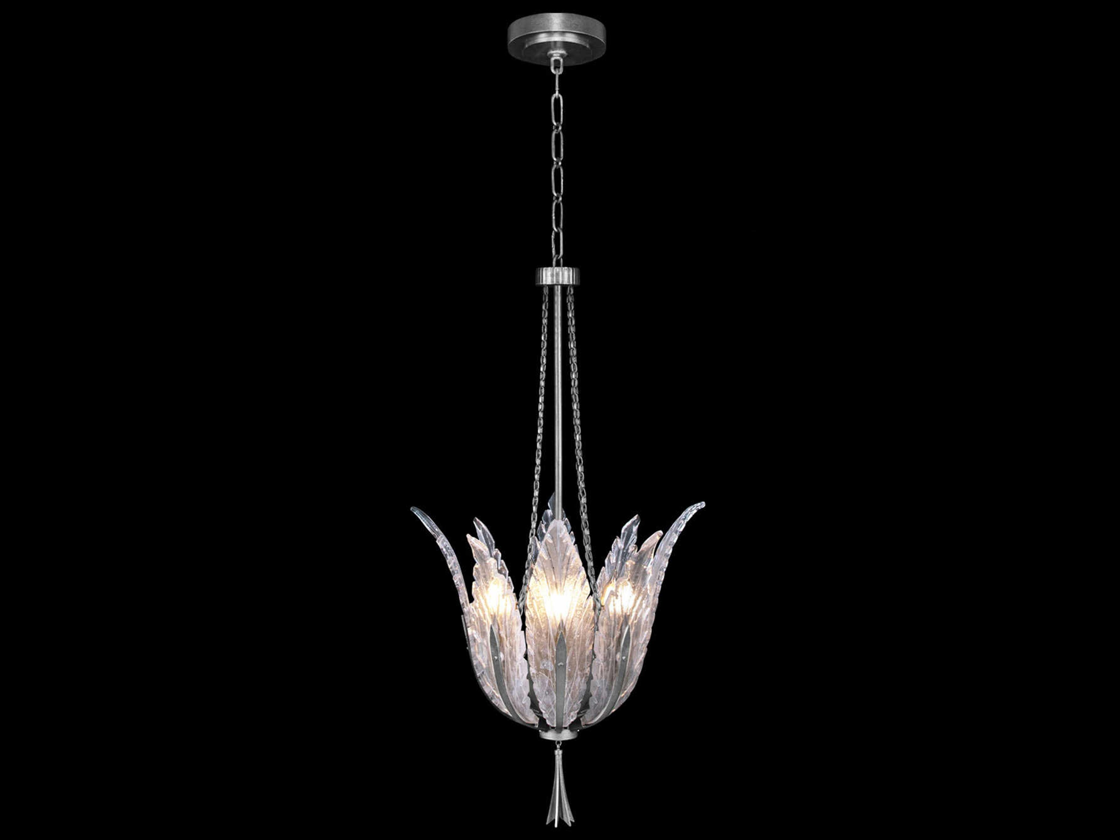 Plume 4-Light Silver Crystal Glass Bowl Pendant