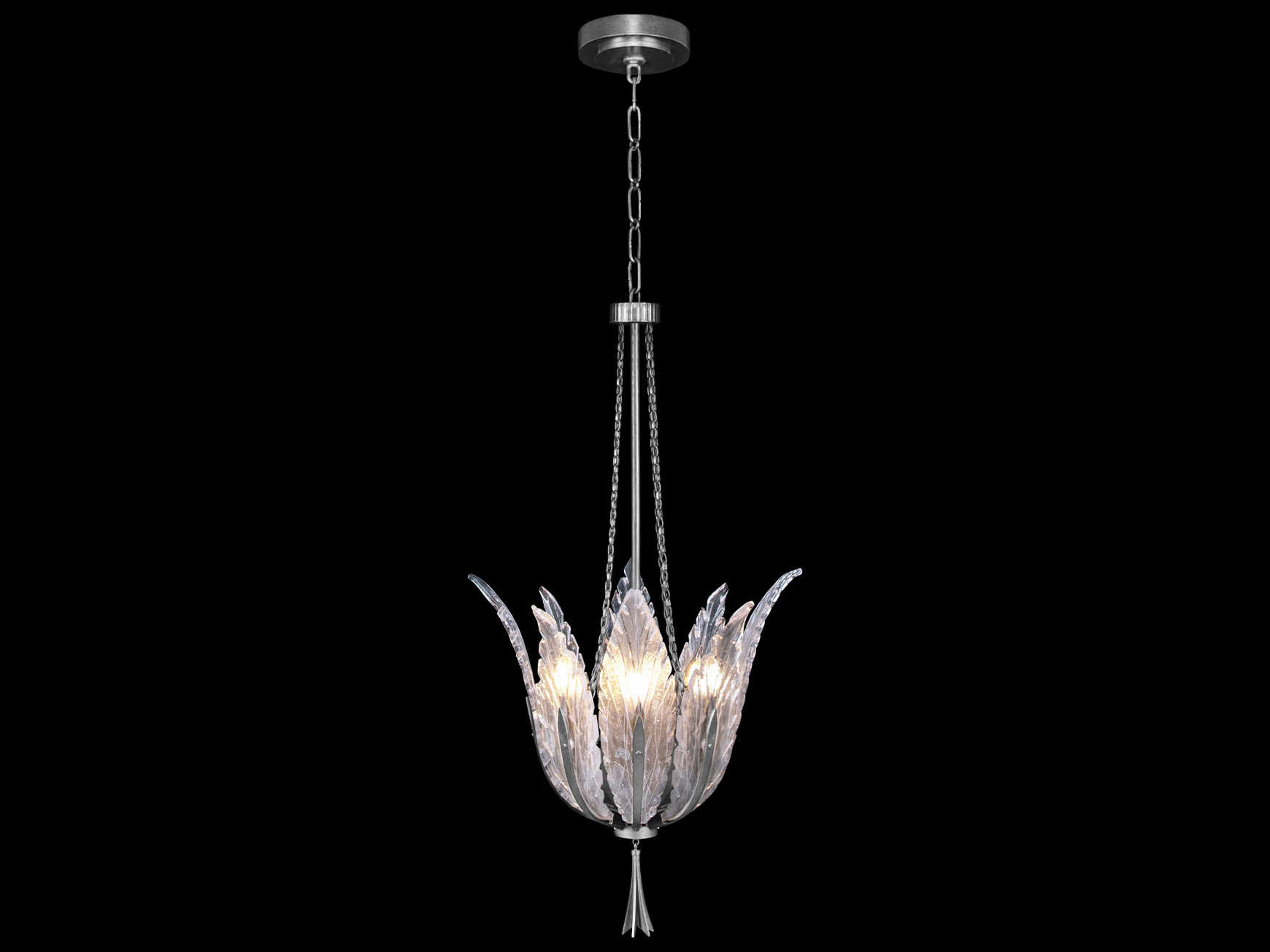 Plume 4-Light Silver Crystal Glass Bowl Pendant