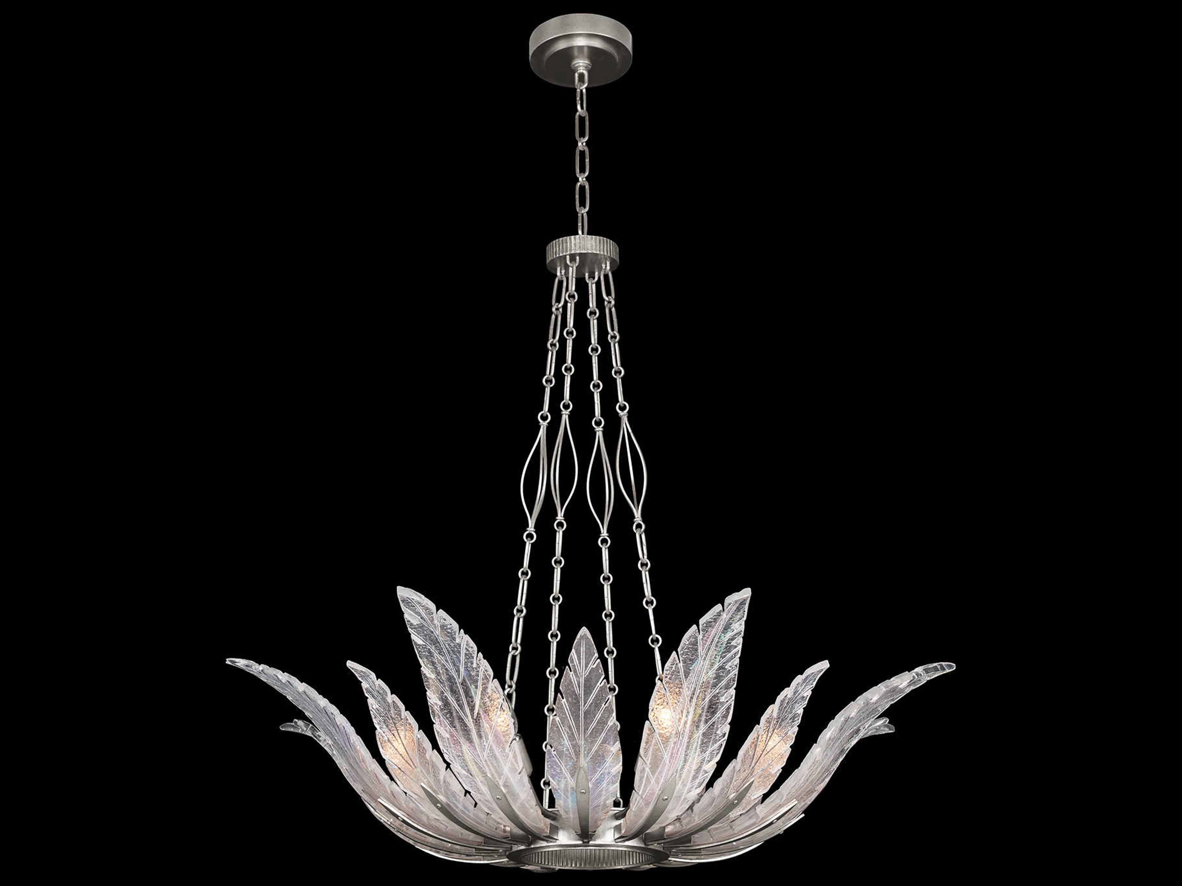 Plume 8-Light Silver Crystal Glass Bowl Pendant