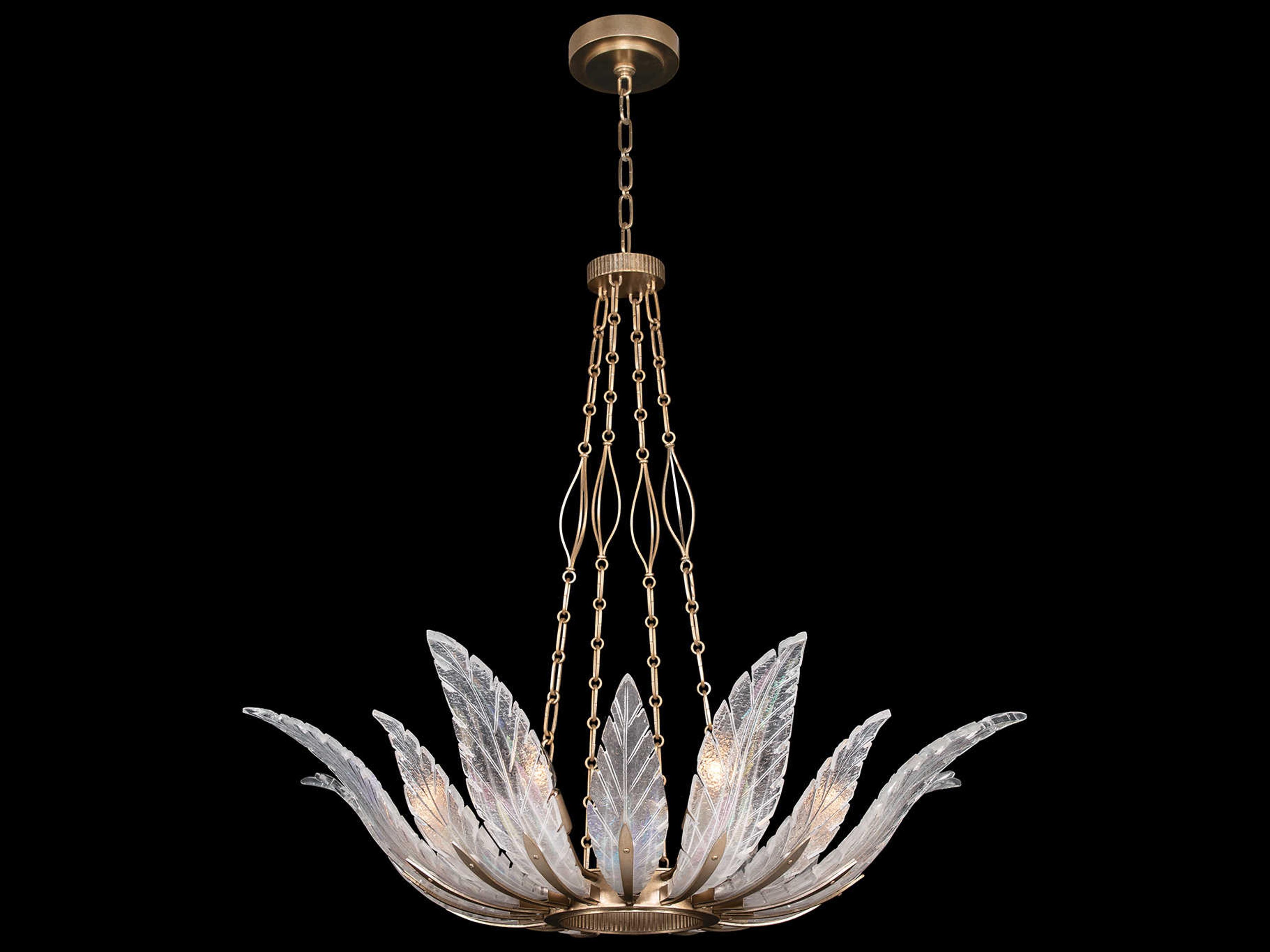 Plume 8-Light Gold Crystal Glass Bowl Pendant