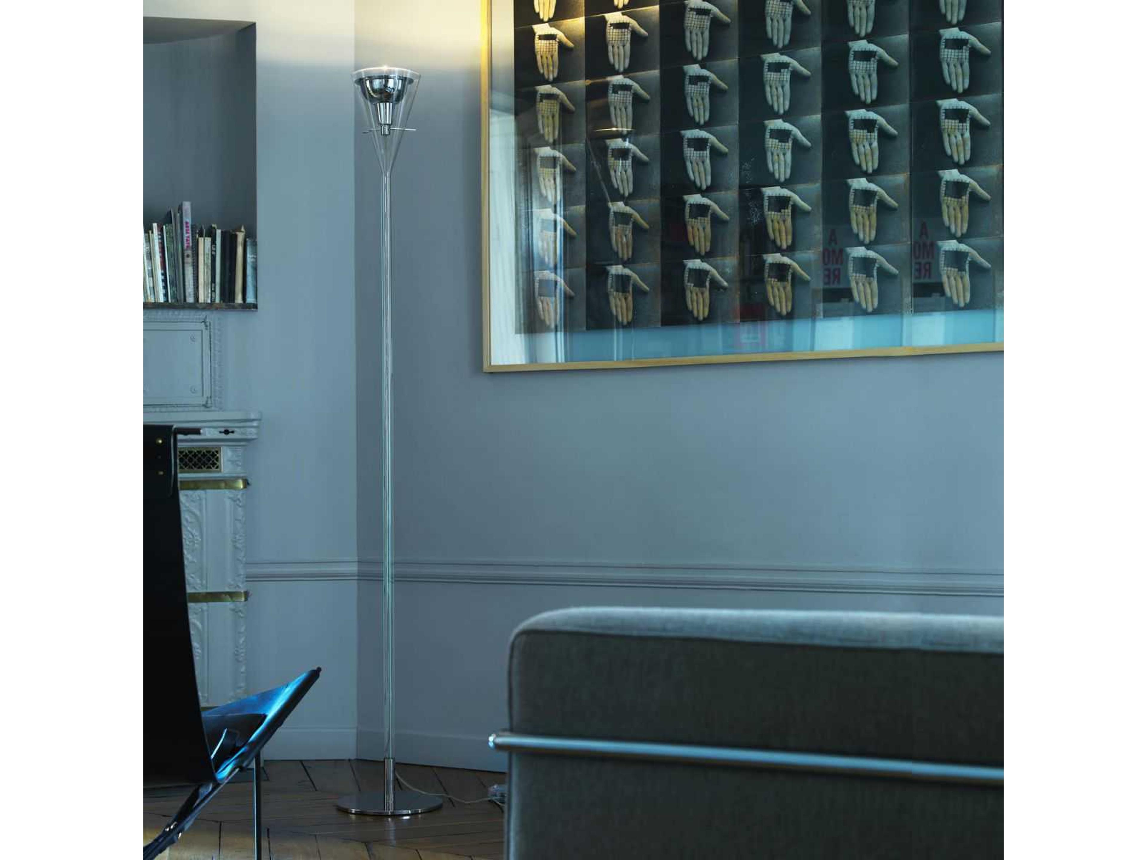 Flute Glass with Polished Chrome Clear Floor Lamp