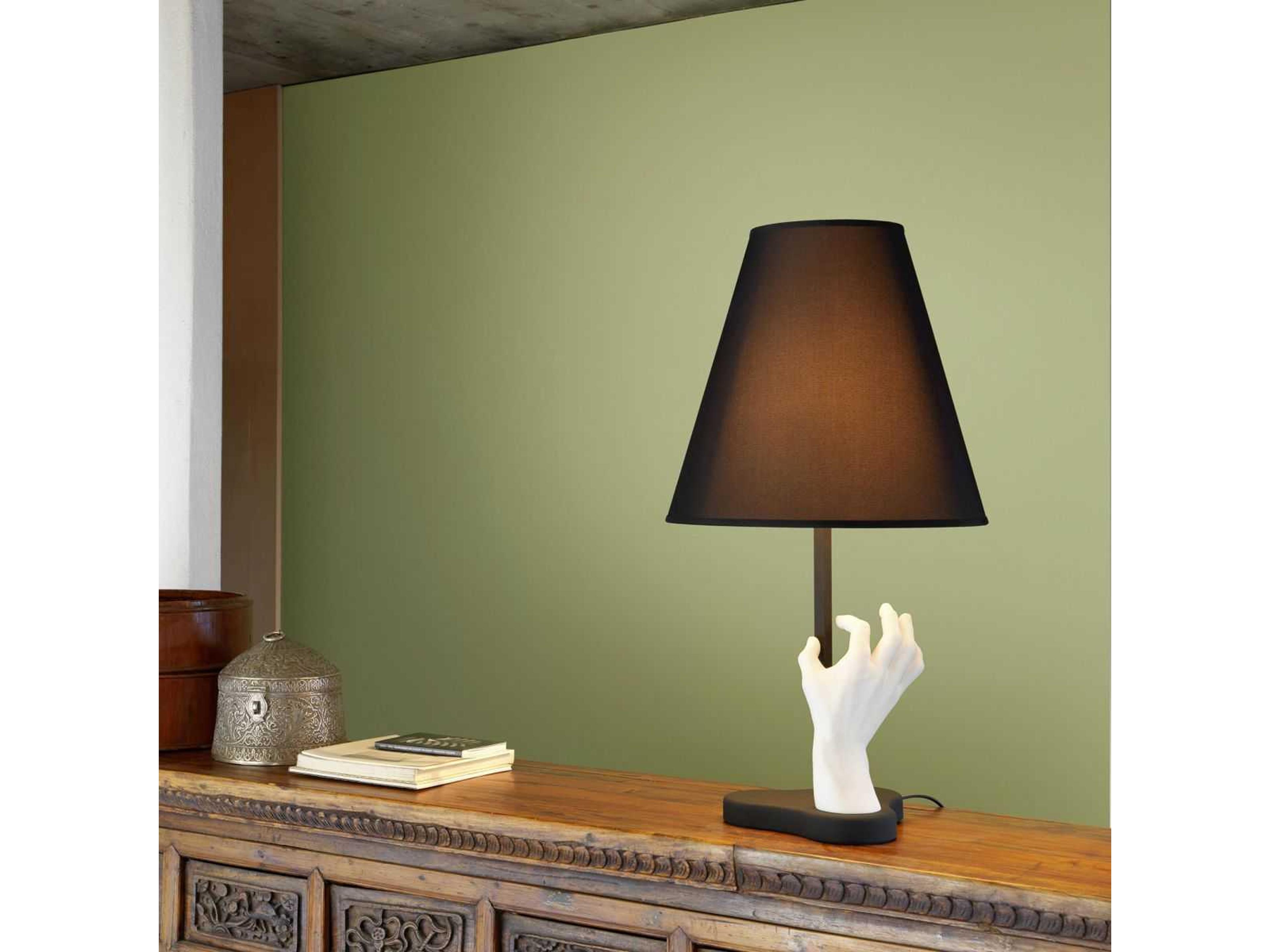 Mano White marble powder and resin Marble Powder And Resin Black Fabric Lined Table Lamp