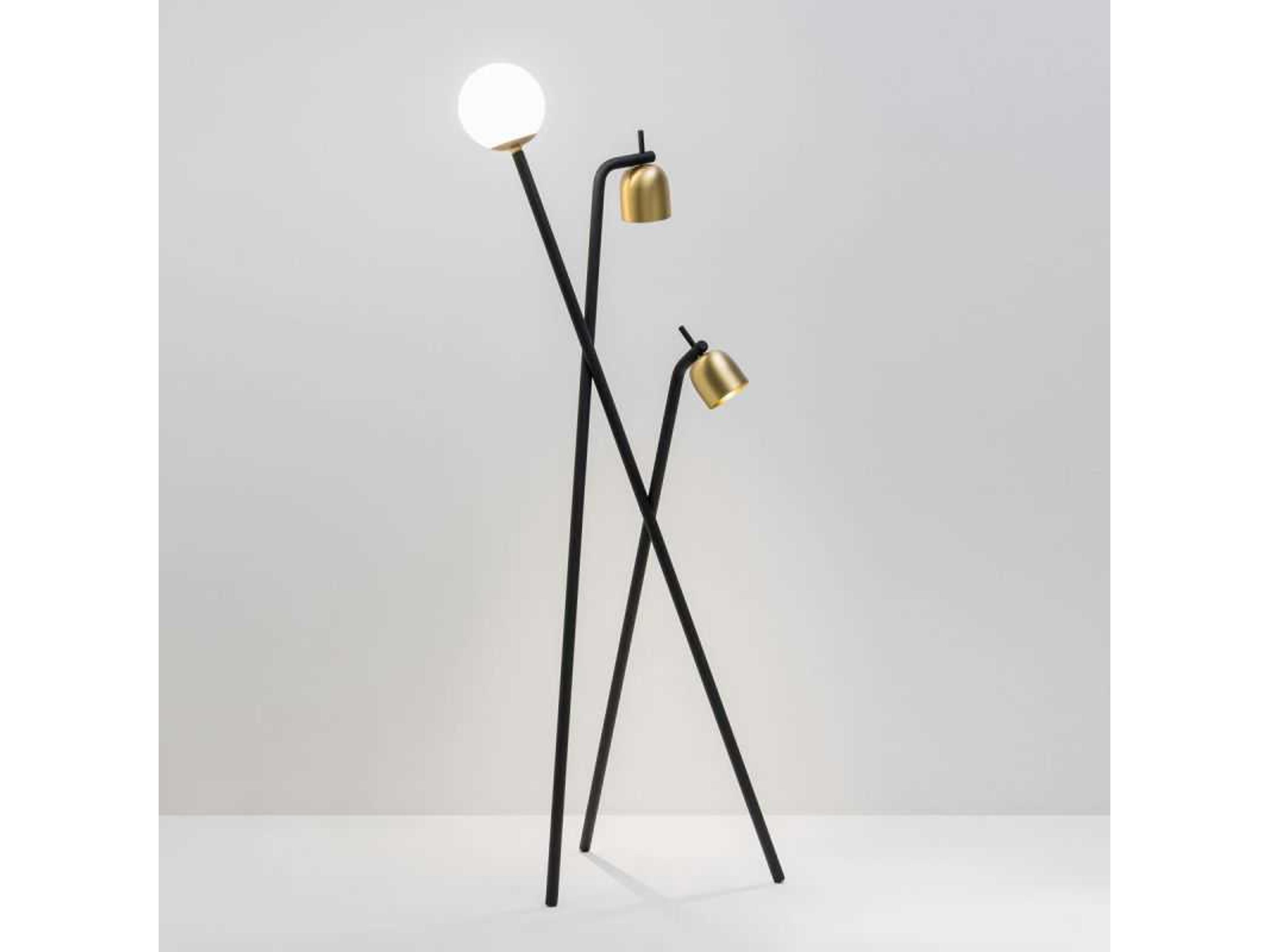 Tripod LED Black & Brass White Frosted Glass Floor Lamp