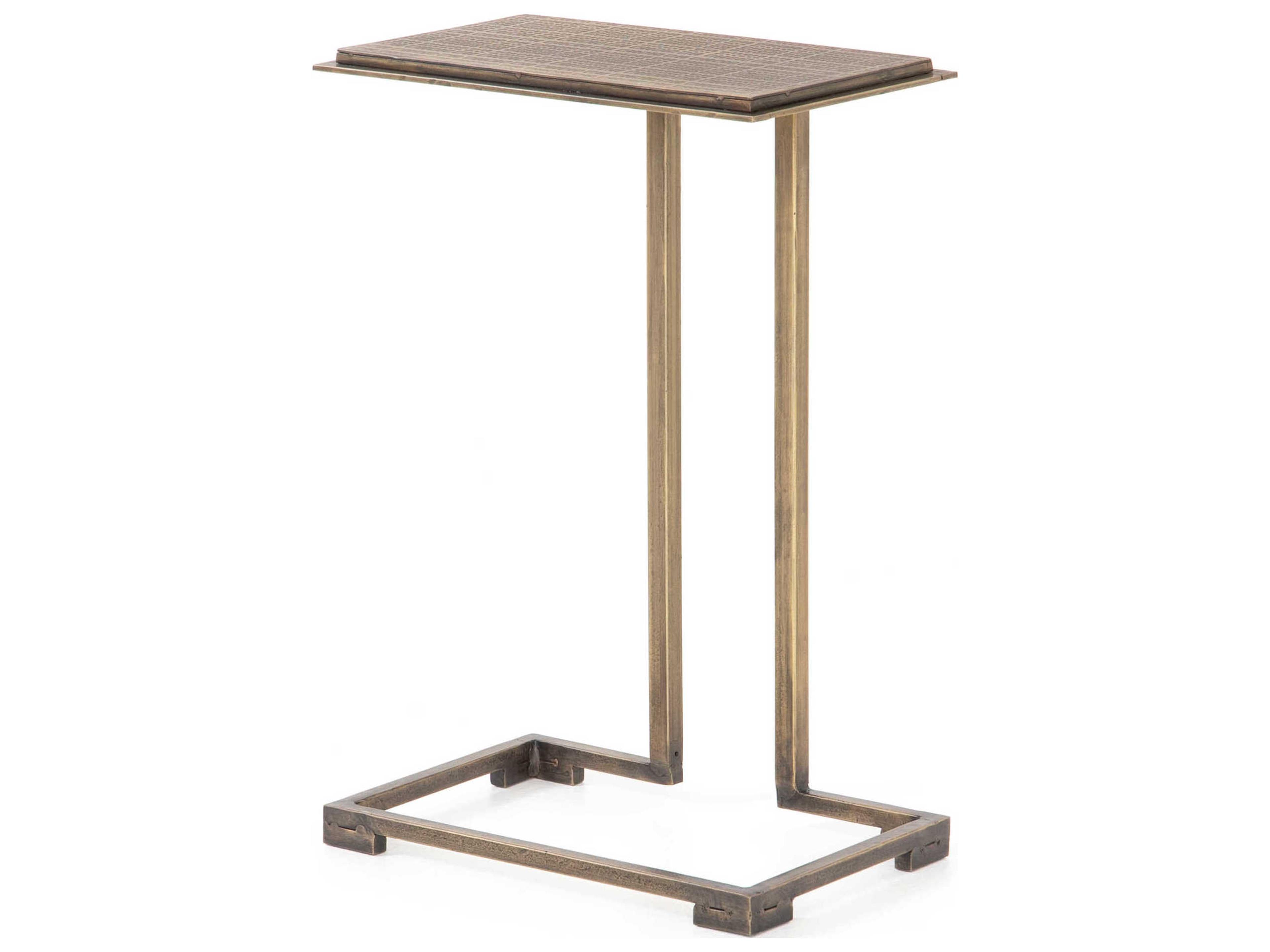 Luxecor Globetrotter Acid Etch Rectangular Metal Antique Brass End Table