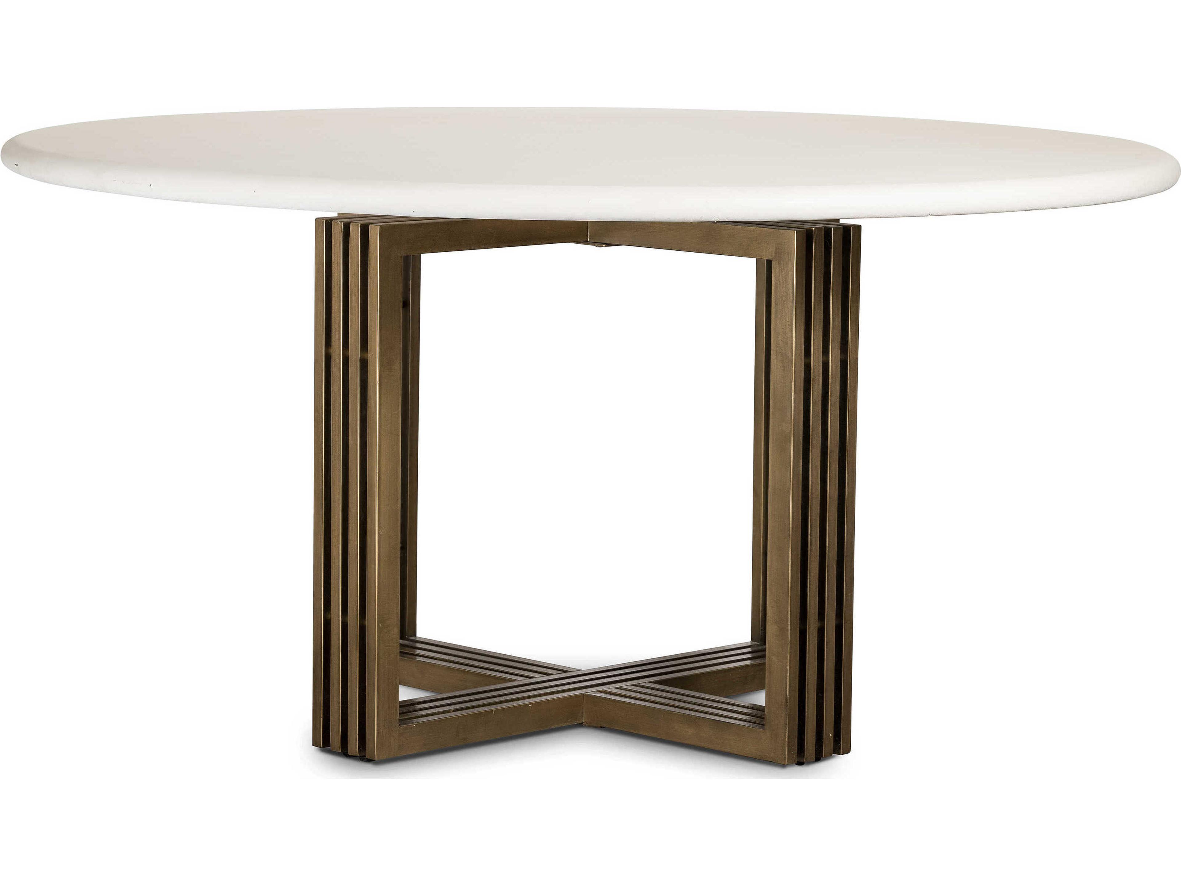 Luxecor Globetrotter Mia Round Concrete Antique Brass Parchment White Dining Table