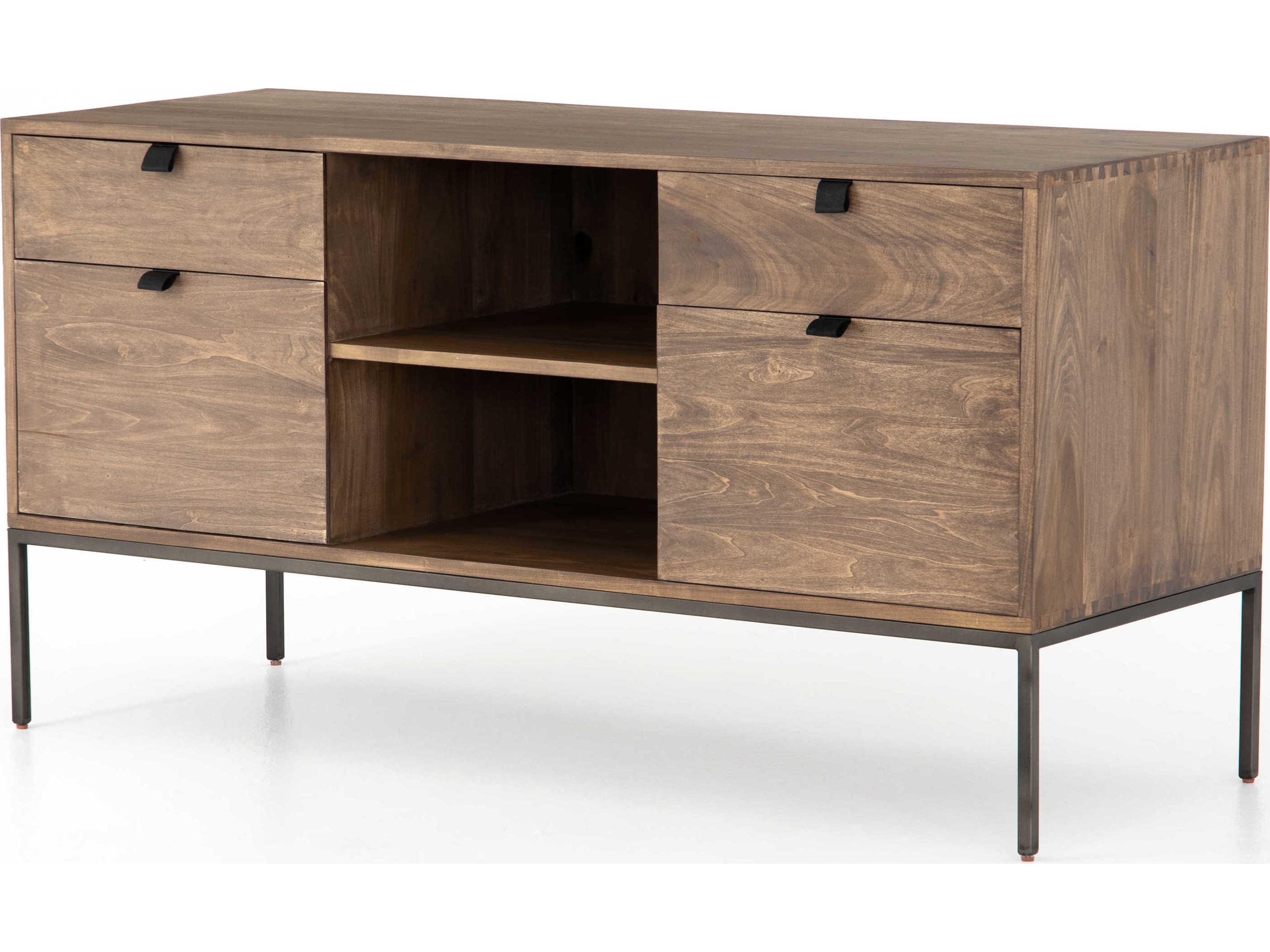Globetrotter Trey Natural Iron Auburn Poplar Brown Wood Credenza Desk