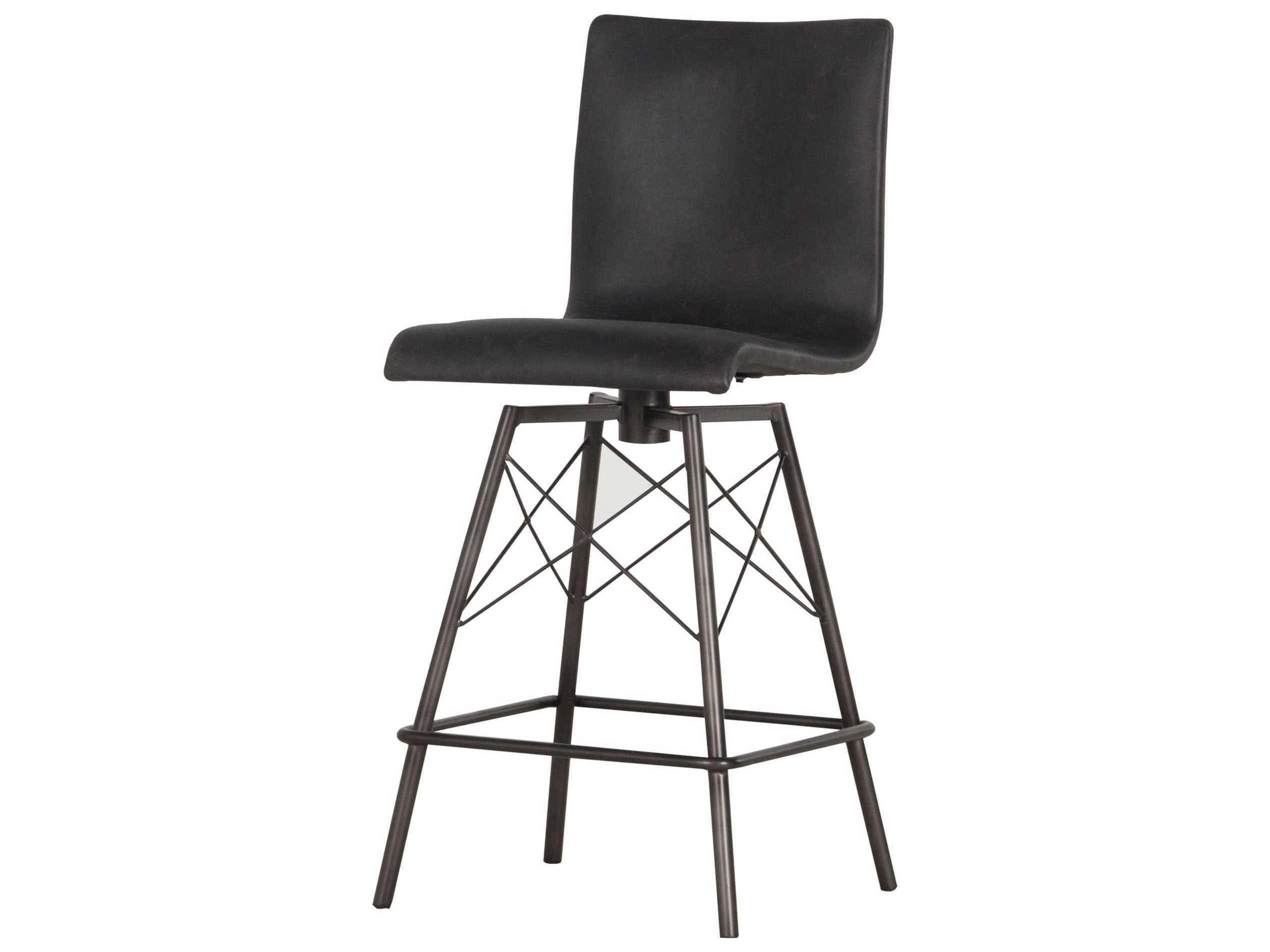 Luxecor Globetrotter Diaw Leather Swivel Upholstered Rialto Ebony Waxed Black Counter Stool