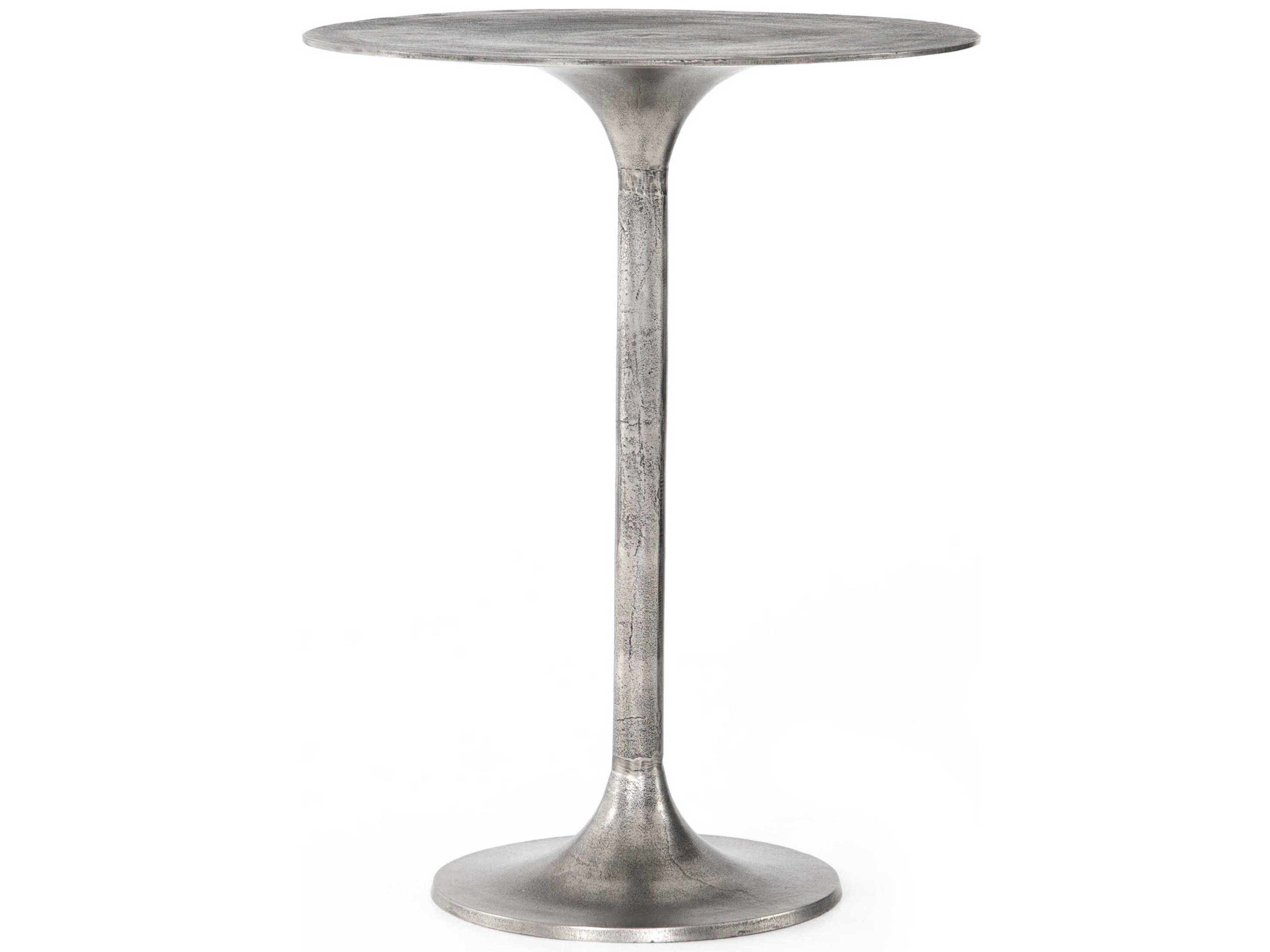 Globetrotter Raw Antique Nickel Round Metal Bar Table