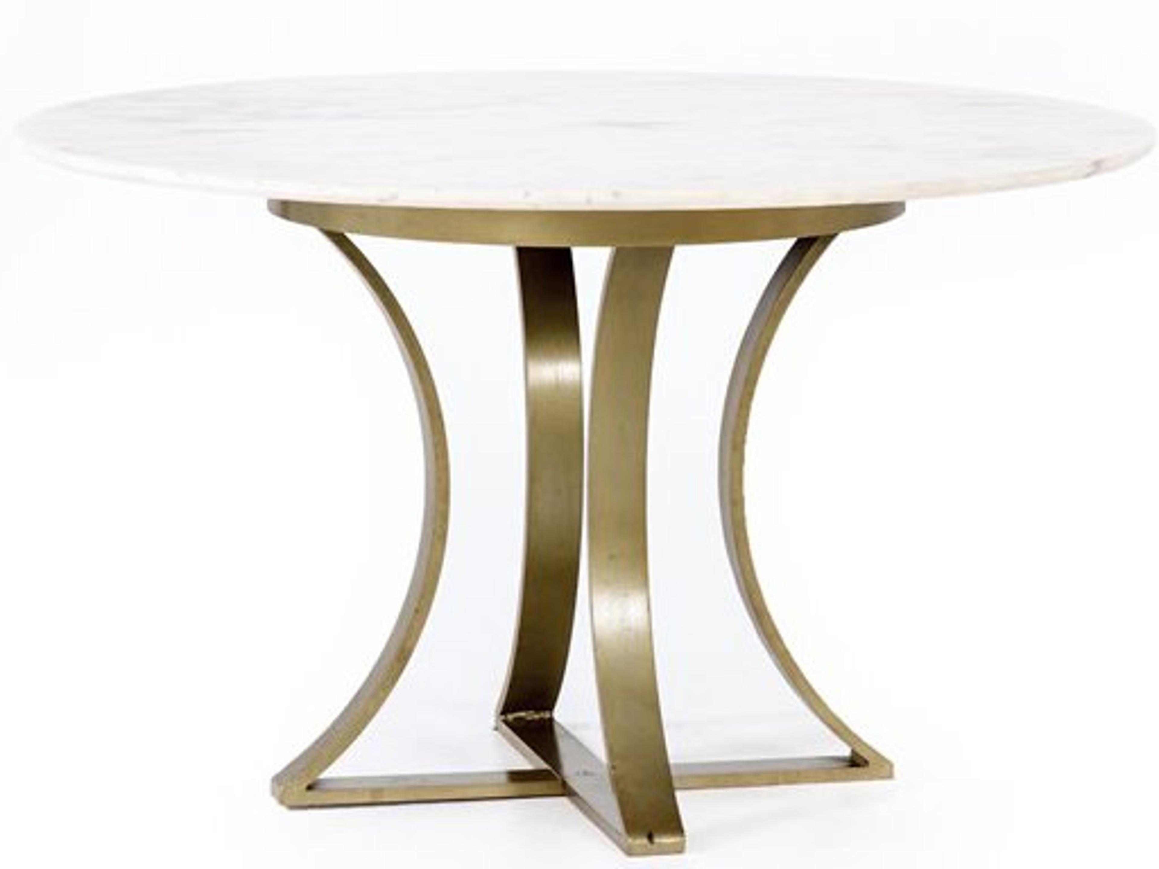 Globetrotter Gage Round Cast Brass Polished White Marble Dining Table