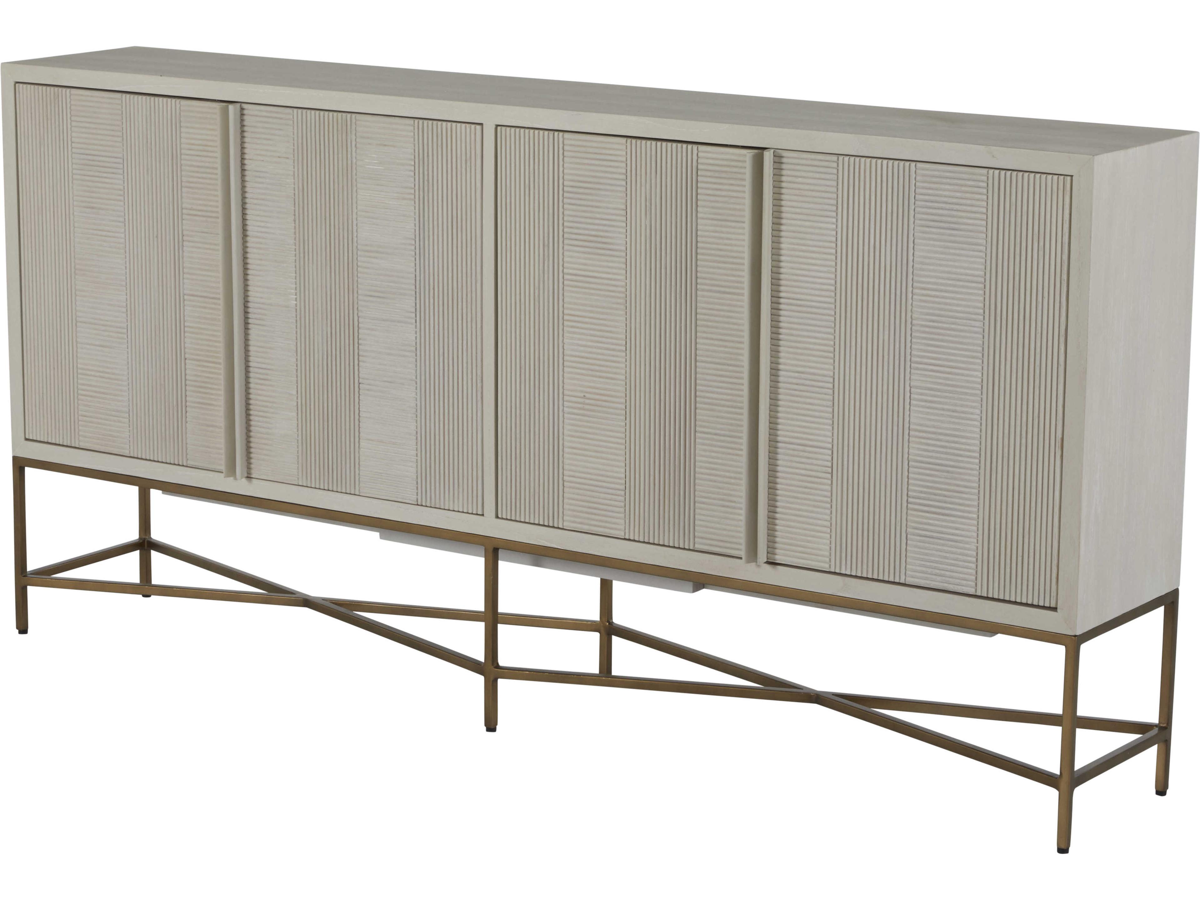 Carol 72" Mindi Wood Cerused White Stain Brass Sideboard