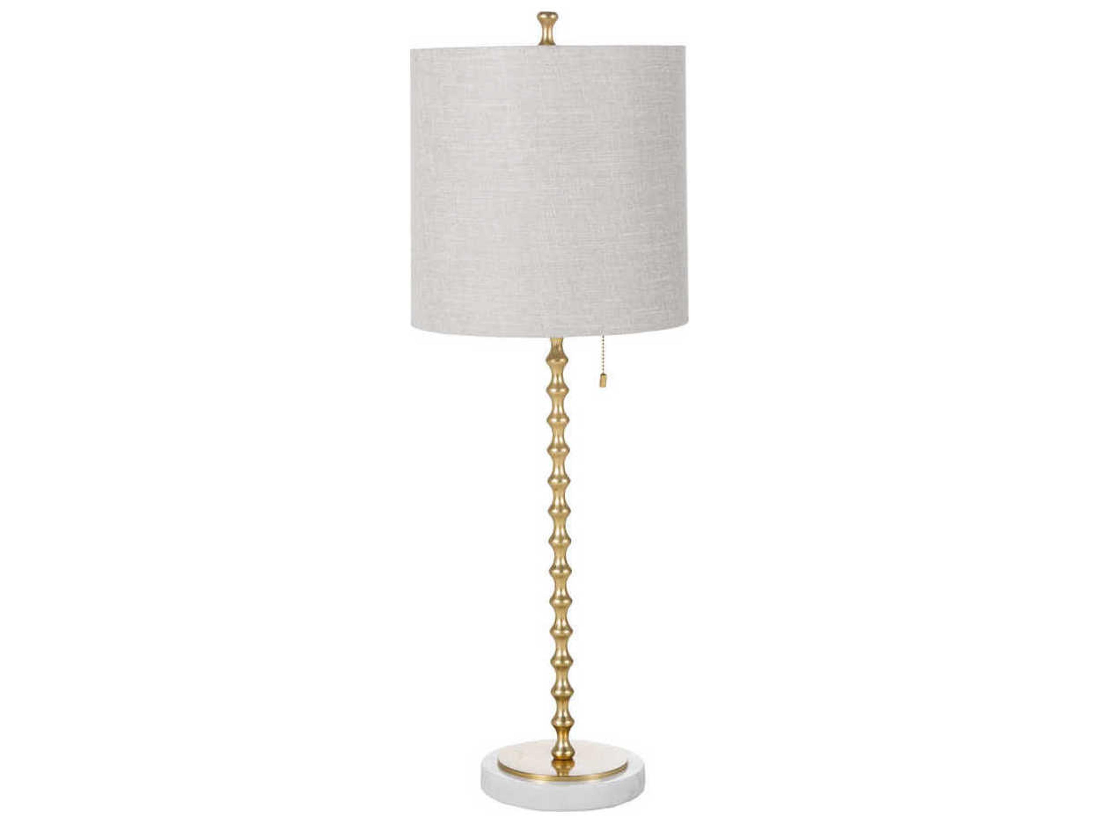 Addie Gold Leaf Table Lamp with White Marble Base and Natural Linen Shade