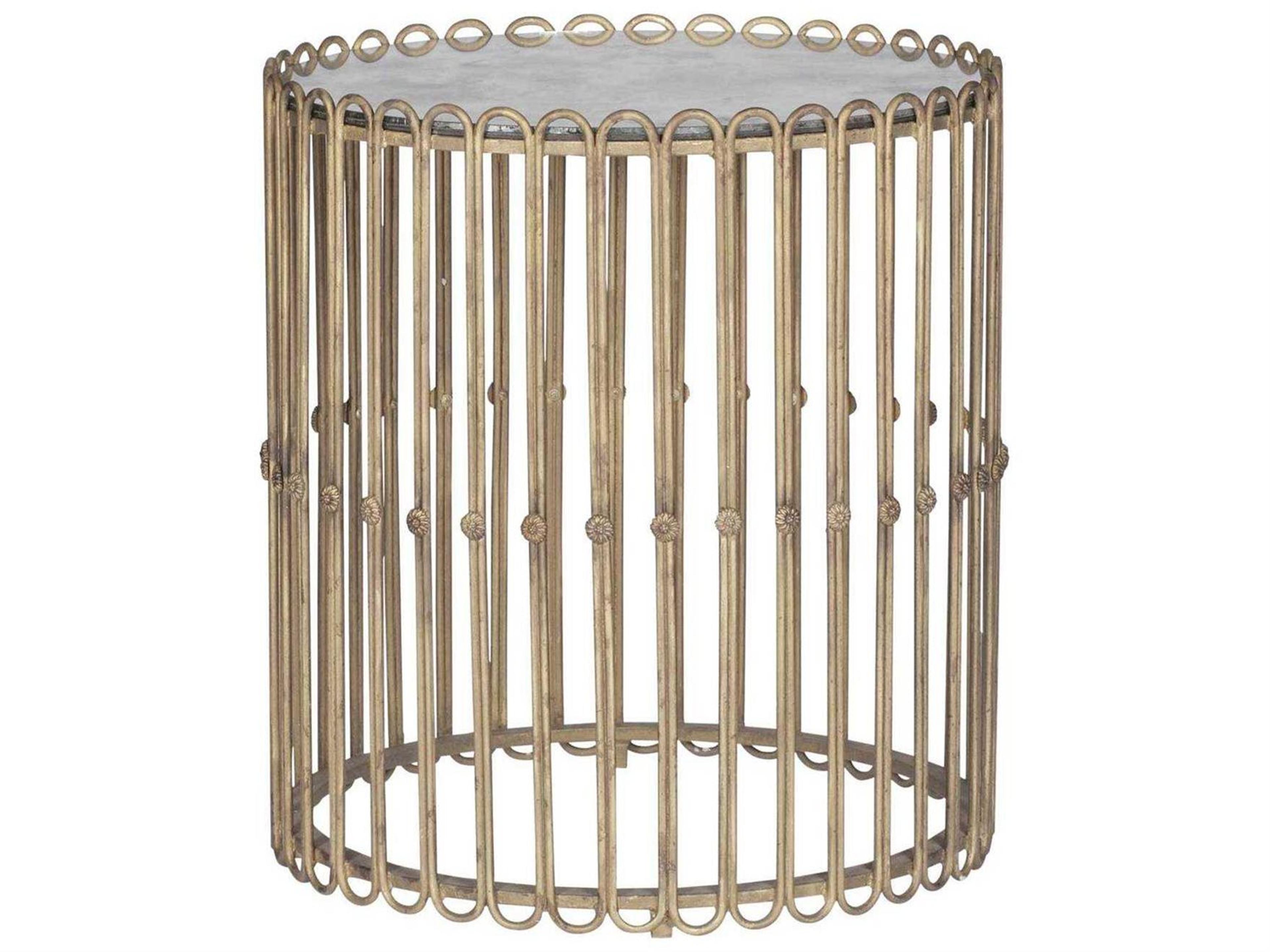 Beatrice Round Antique Mirror & Glided Iron End Table