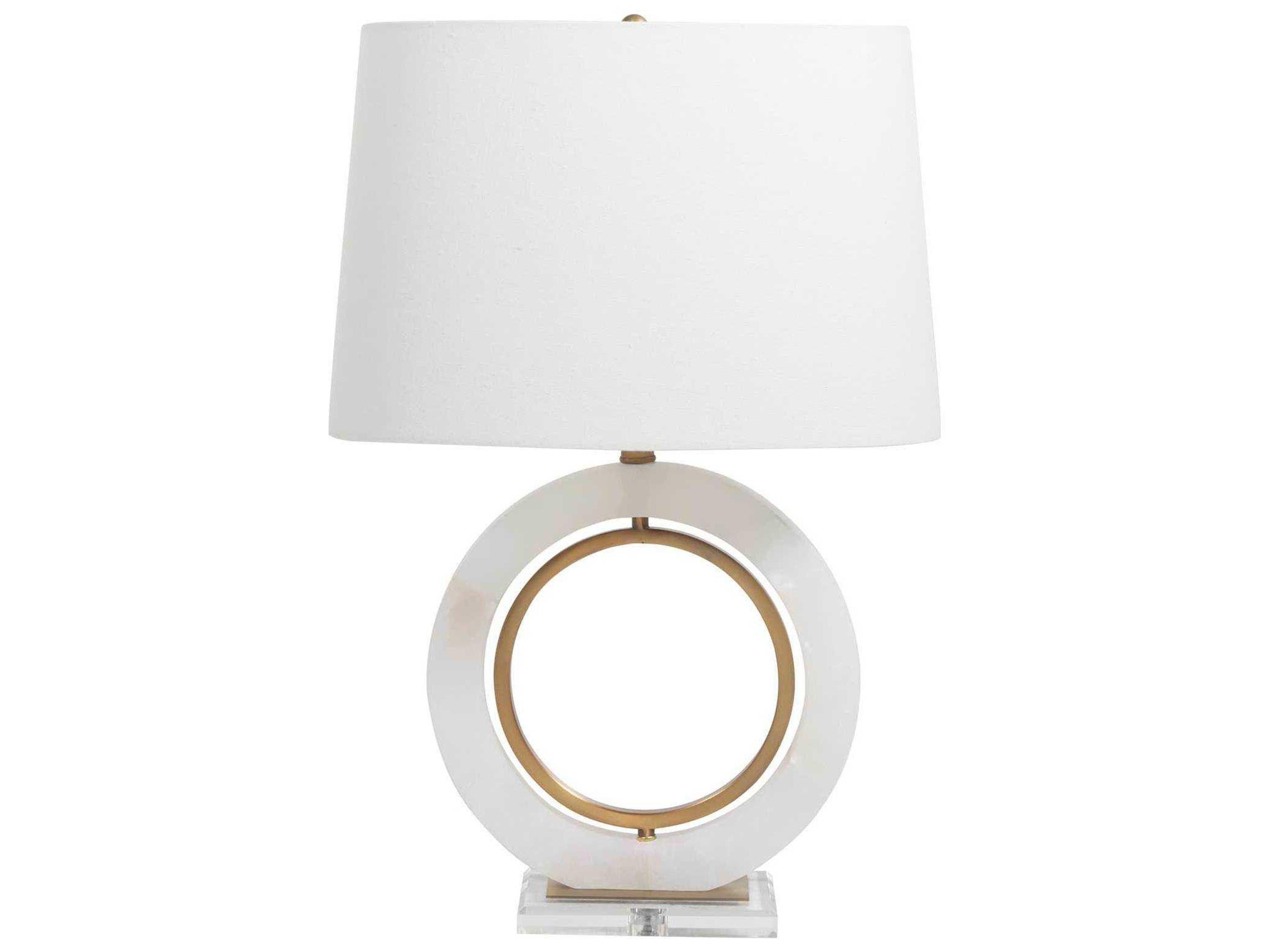 Janelle Antique Brass Alabaster Table Lamp with White Linen Shade