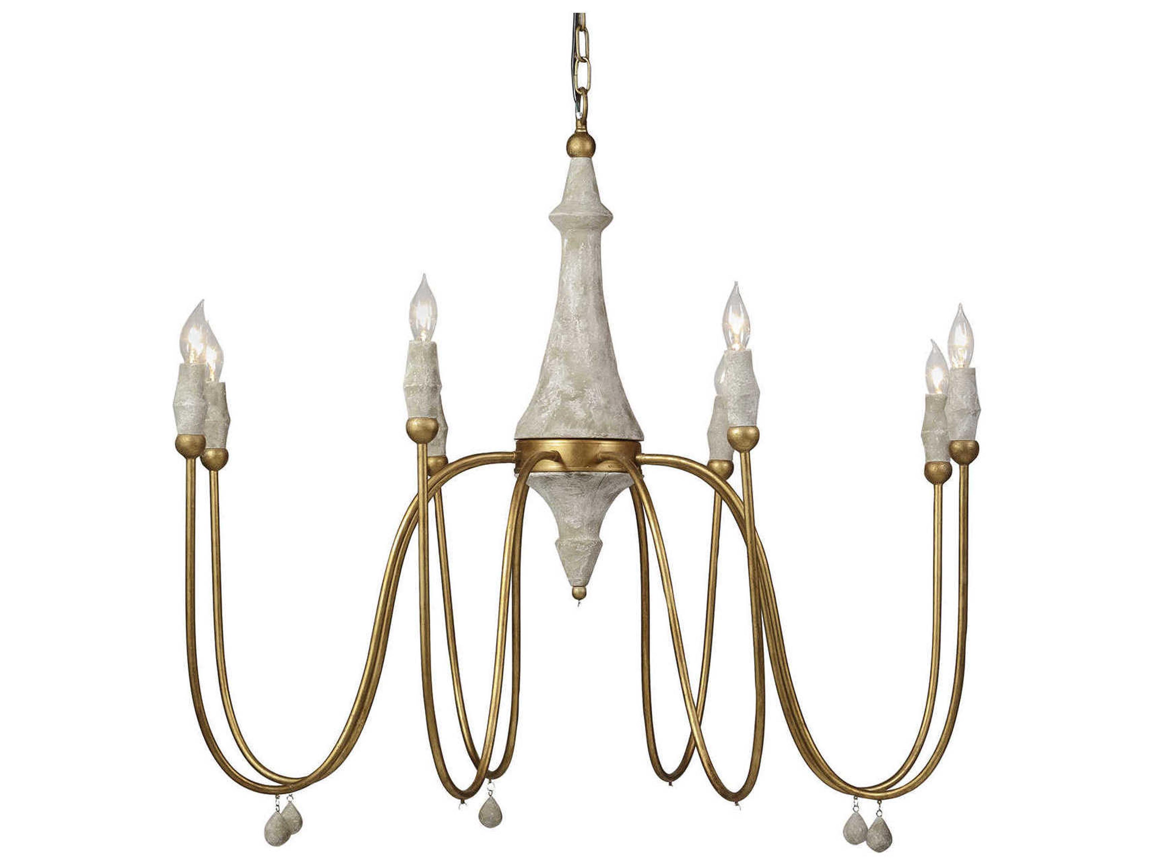 8-Light Clay Chandelier in Vintage Gold and Distressed Ivory