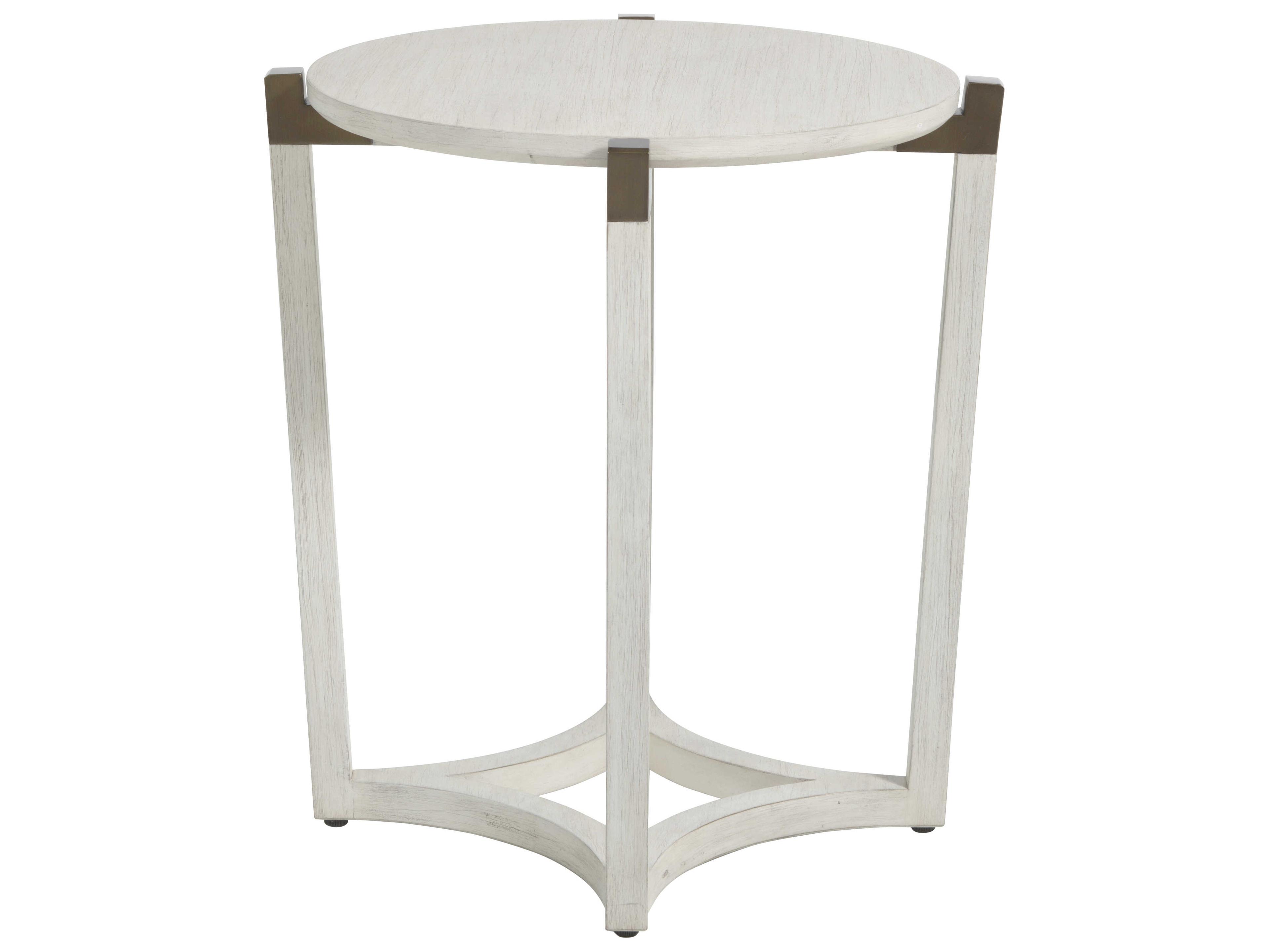 Gabby Millis Round Wood Sesame White Aged Brass End Table