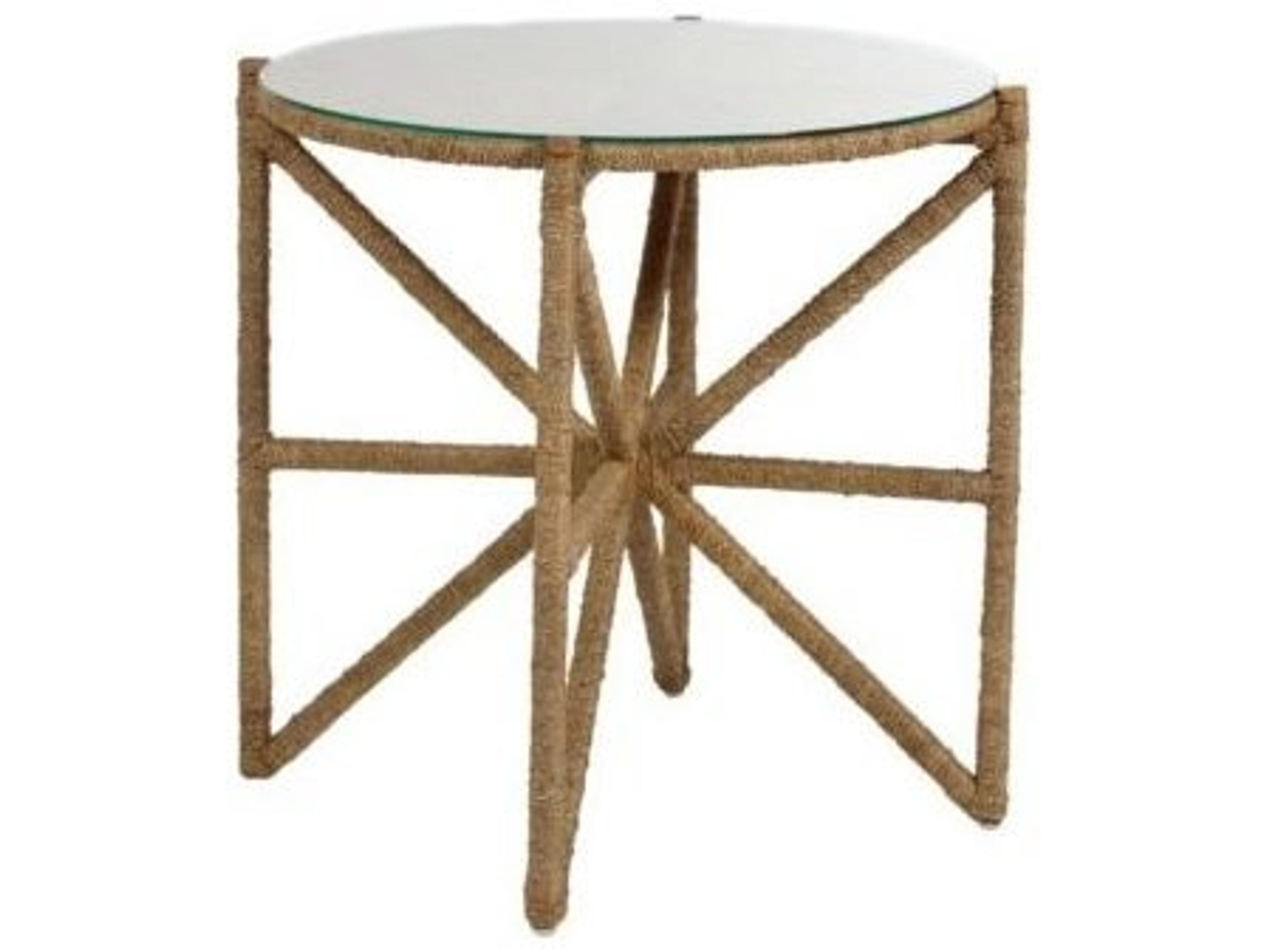 Gabby Nigel Round Natural Wood Seagrass Clear Tempered Glass End Table
