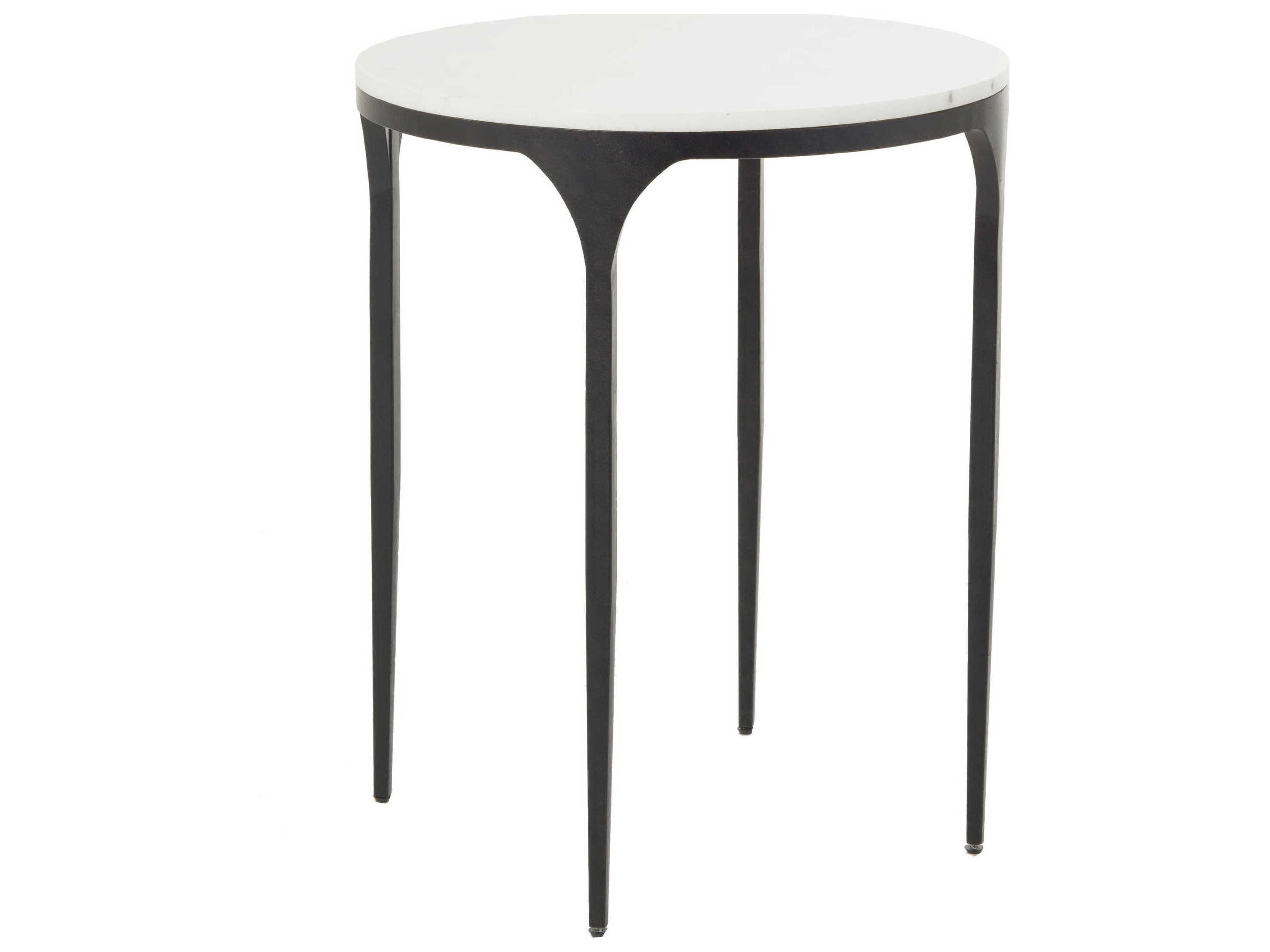 Hart Round Roman White Marble & Textured Black End Table