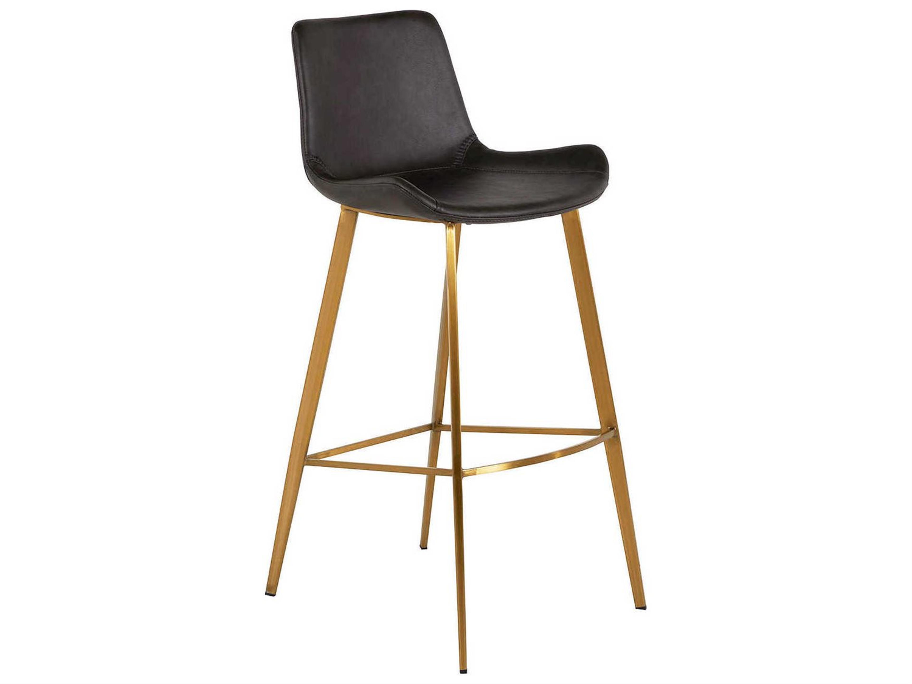 Hines Gray Leather Stainless Gold Bar Stool