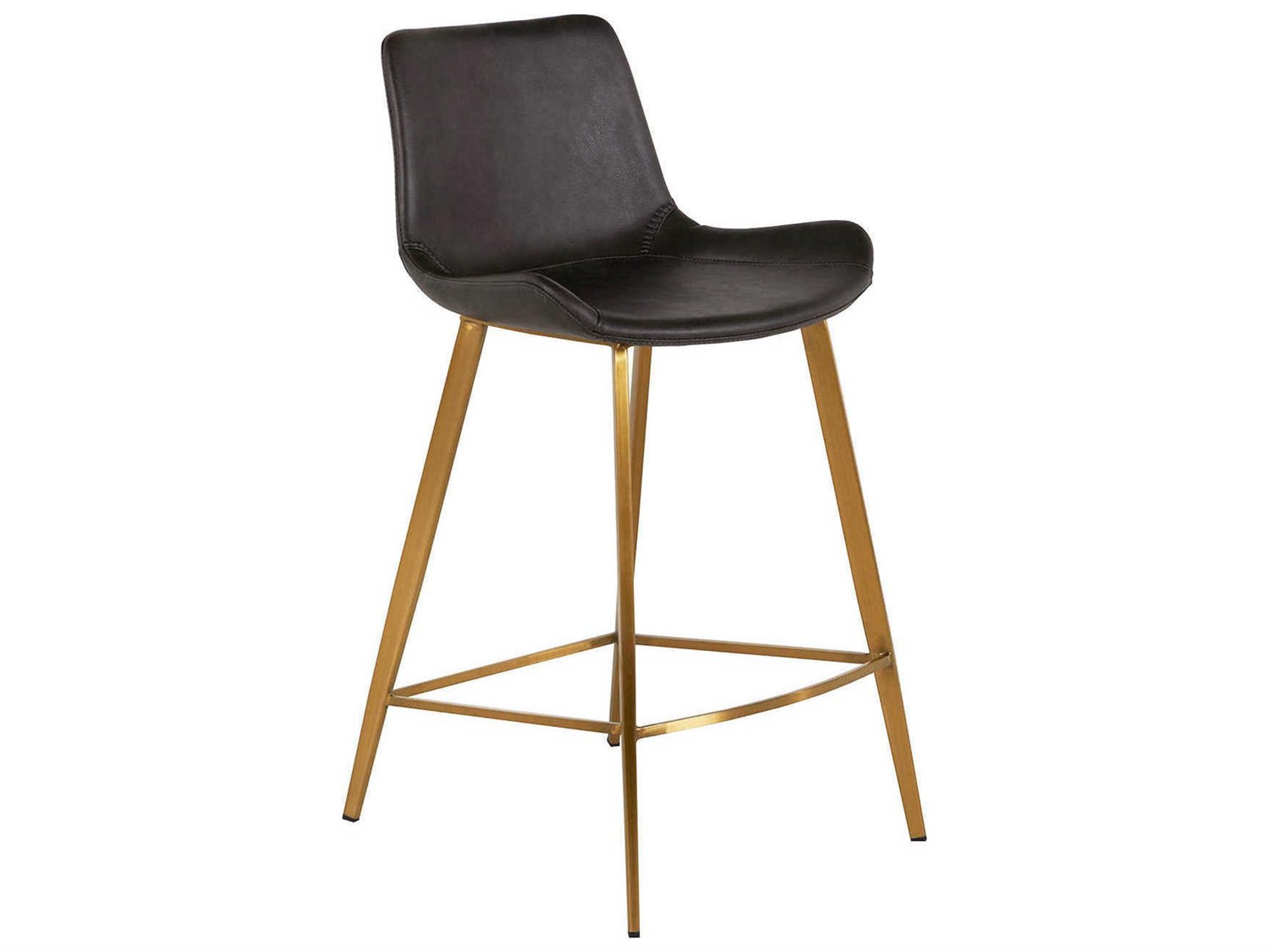 Hines Upholstered Counter Height Stool in Charcoal Brown Faux Leather and Stainless Gold