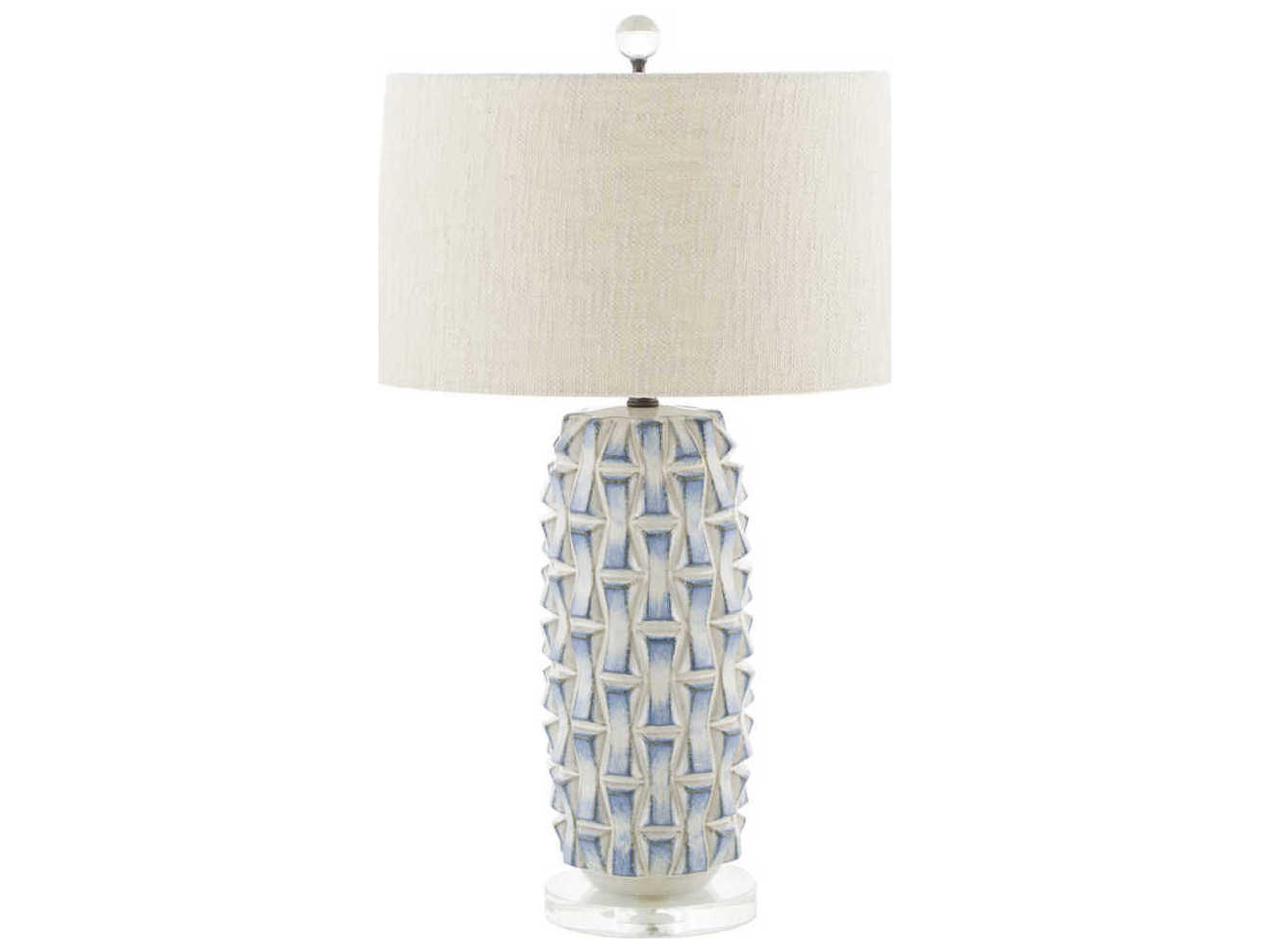 Kelly Blue and White Ceramic Table Lamp with Linen Shade