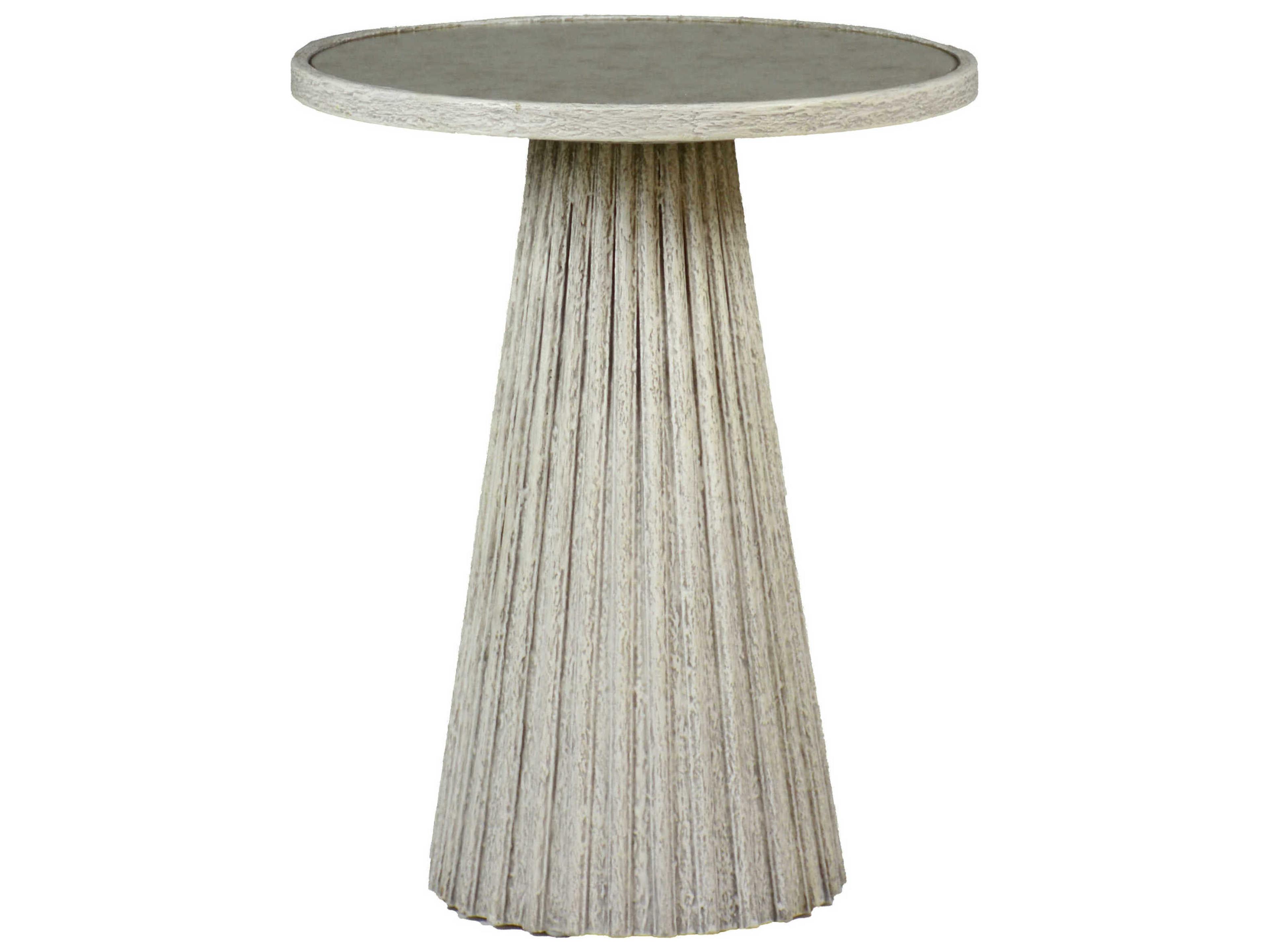 Kingsley Round Antique Mirror & Textured White End Table