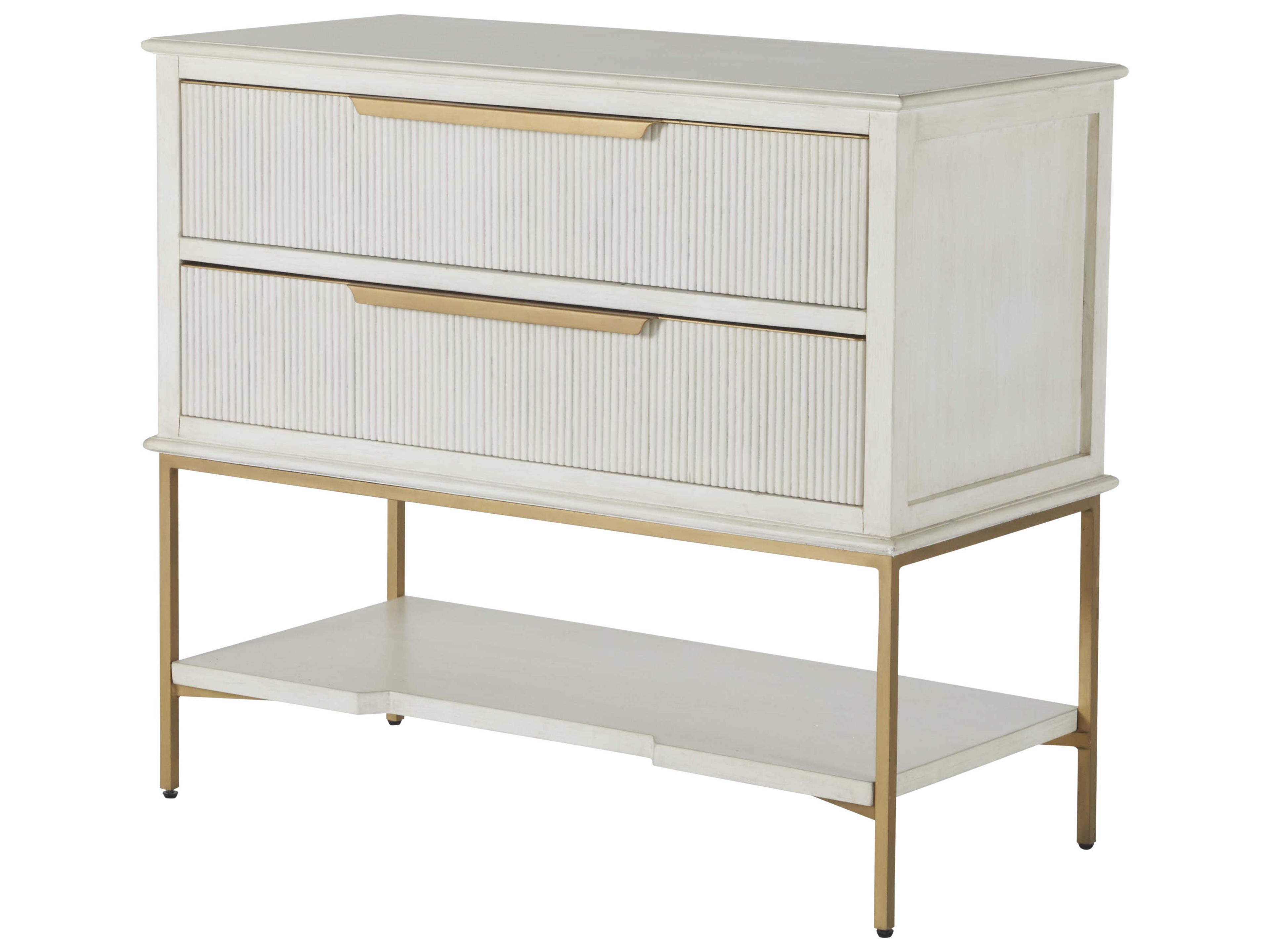 Riggs 2-Drawer Oak Veneer Nightstand in Distressed Antique White and Stained Gold