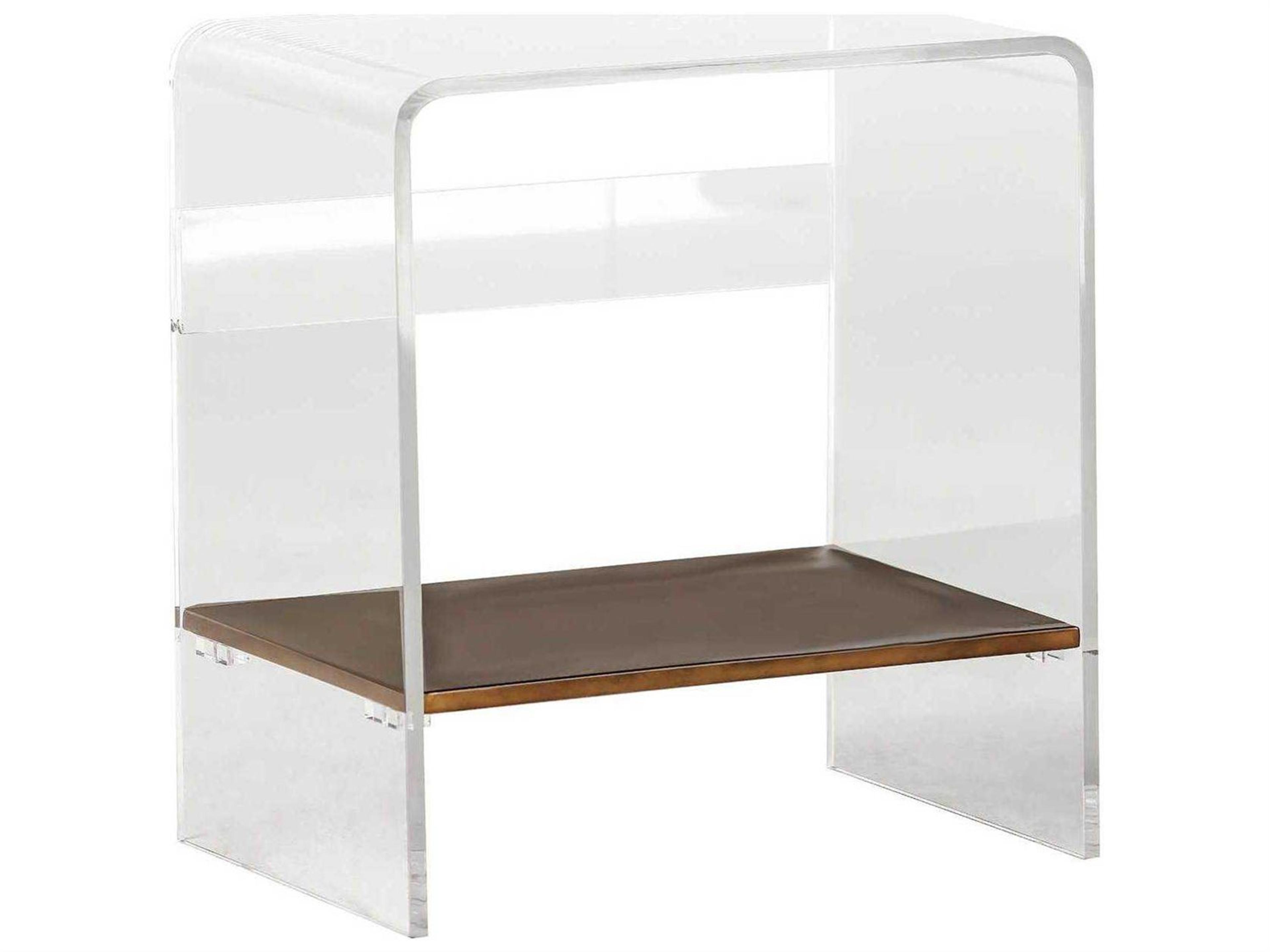 Sloan Lucite Waterfall Rectangular Plastic Acrylic With Antique Brass End Table