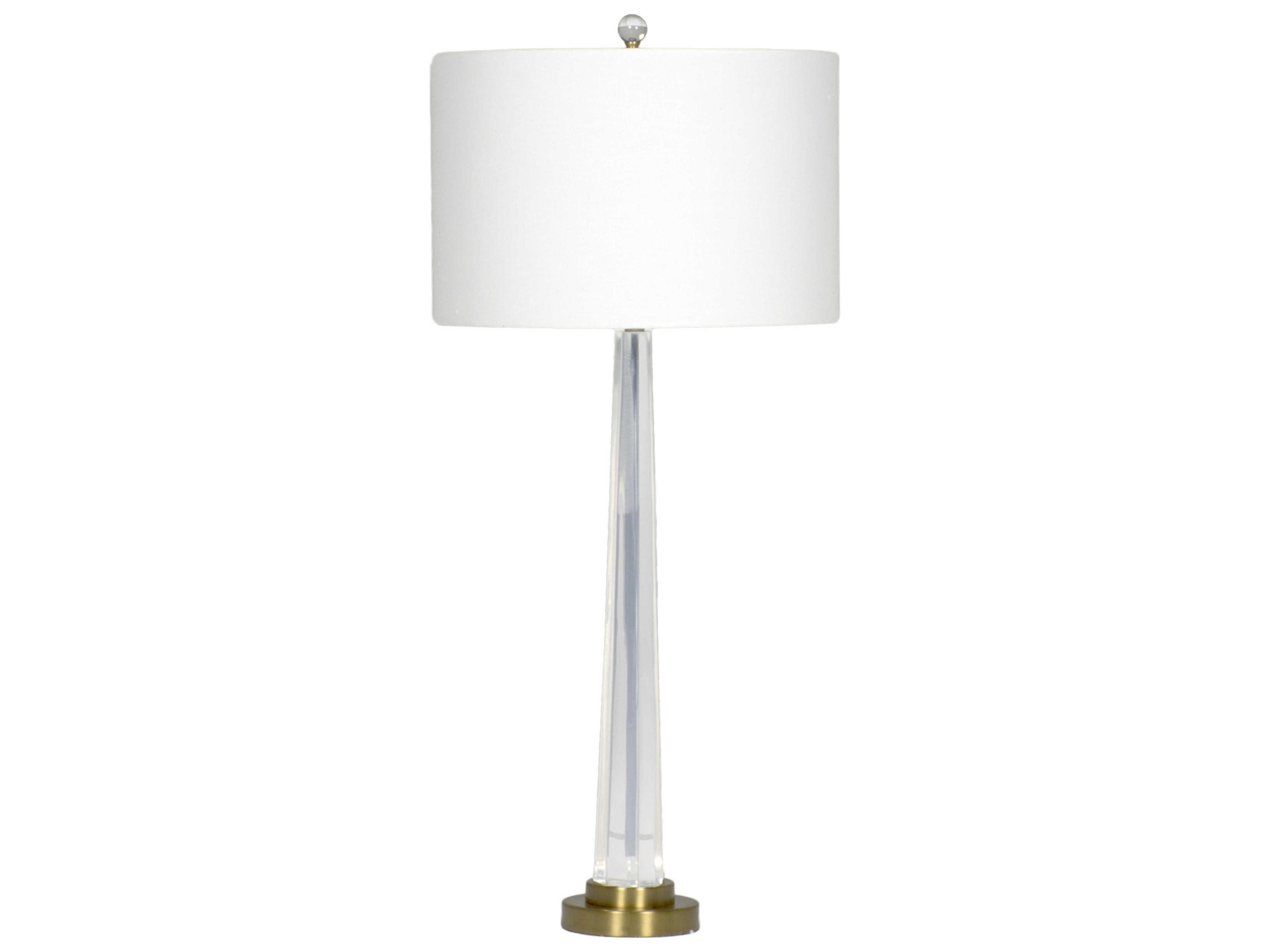 Gabby Wade Clear Acrylic with Antique Brass, With Brass White Linen Buffet Lamp