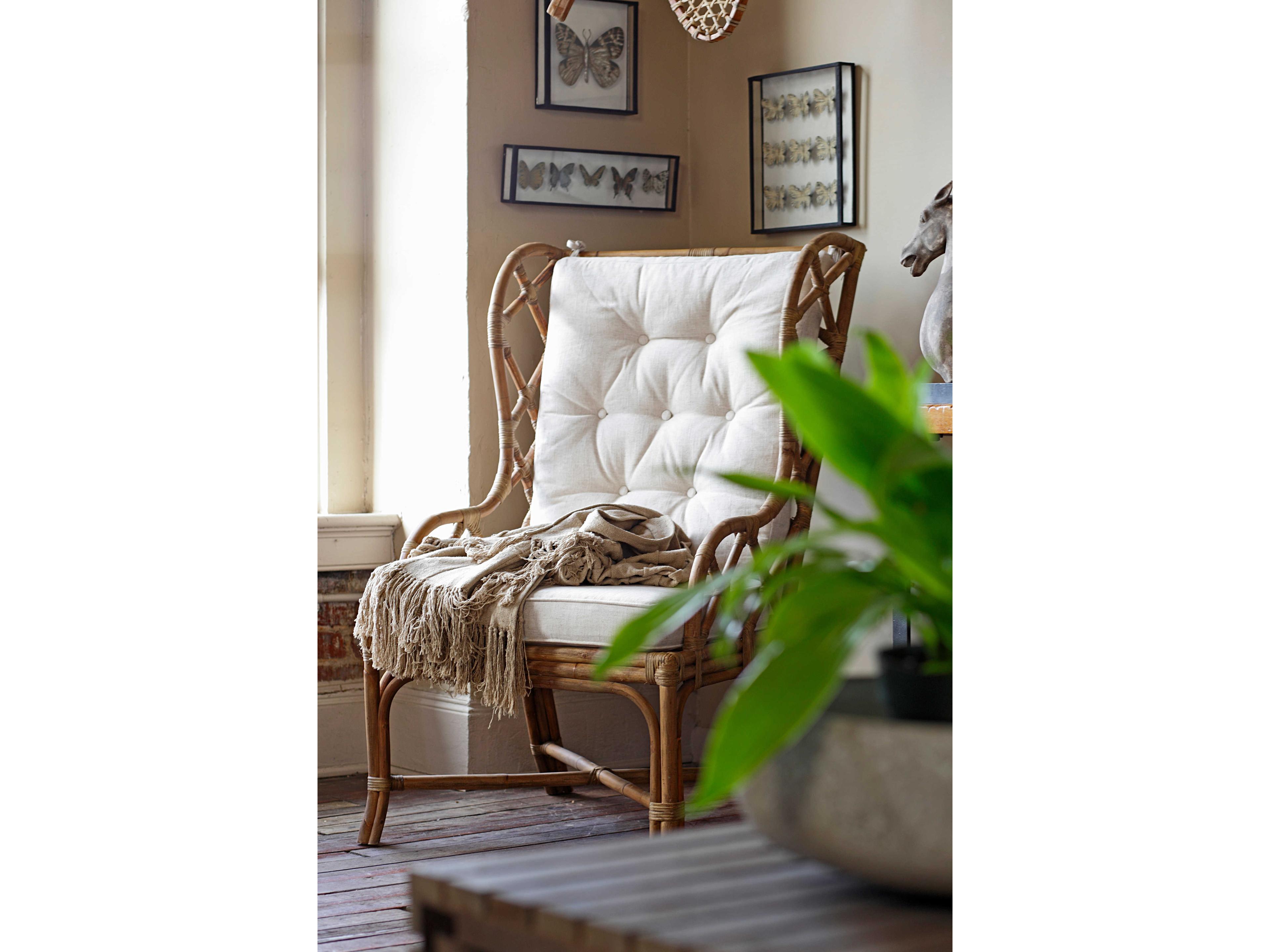 Gabby Watson Rattan Beige Upholstered Side Dining Chair