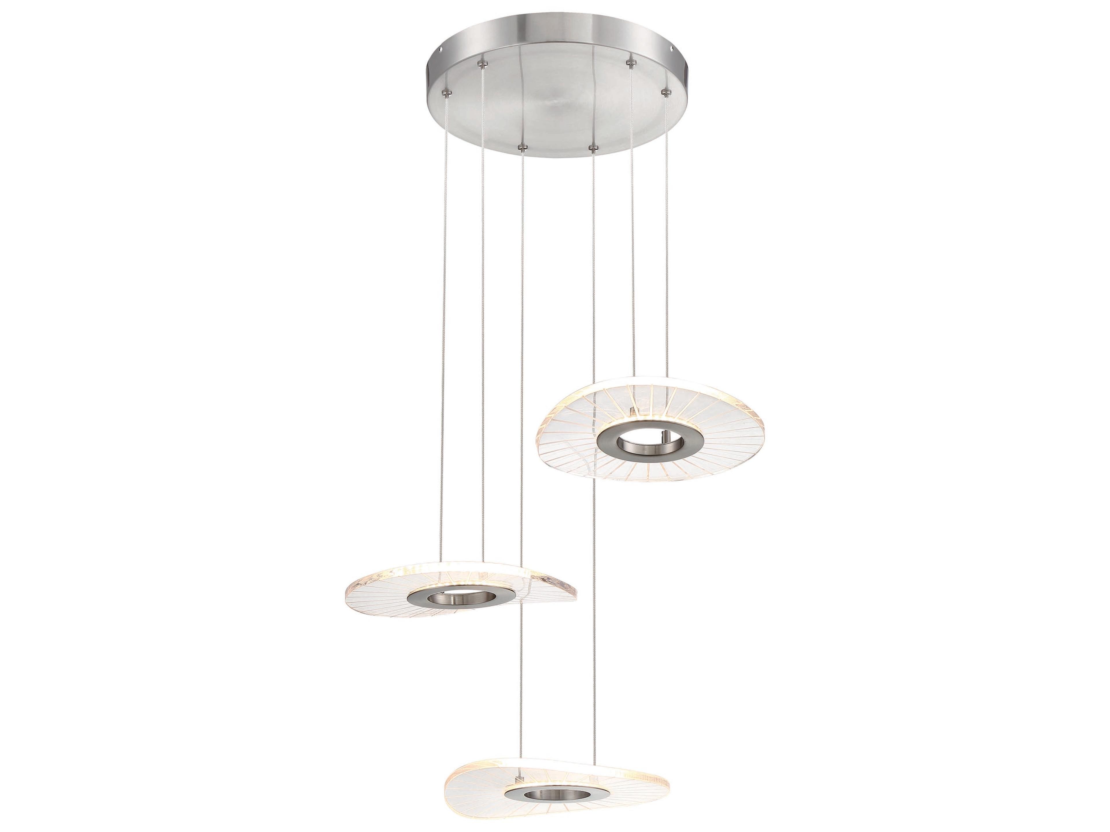 Light Ray 3-Light Brushed Nickel LED Geometric Round Pendant
