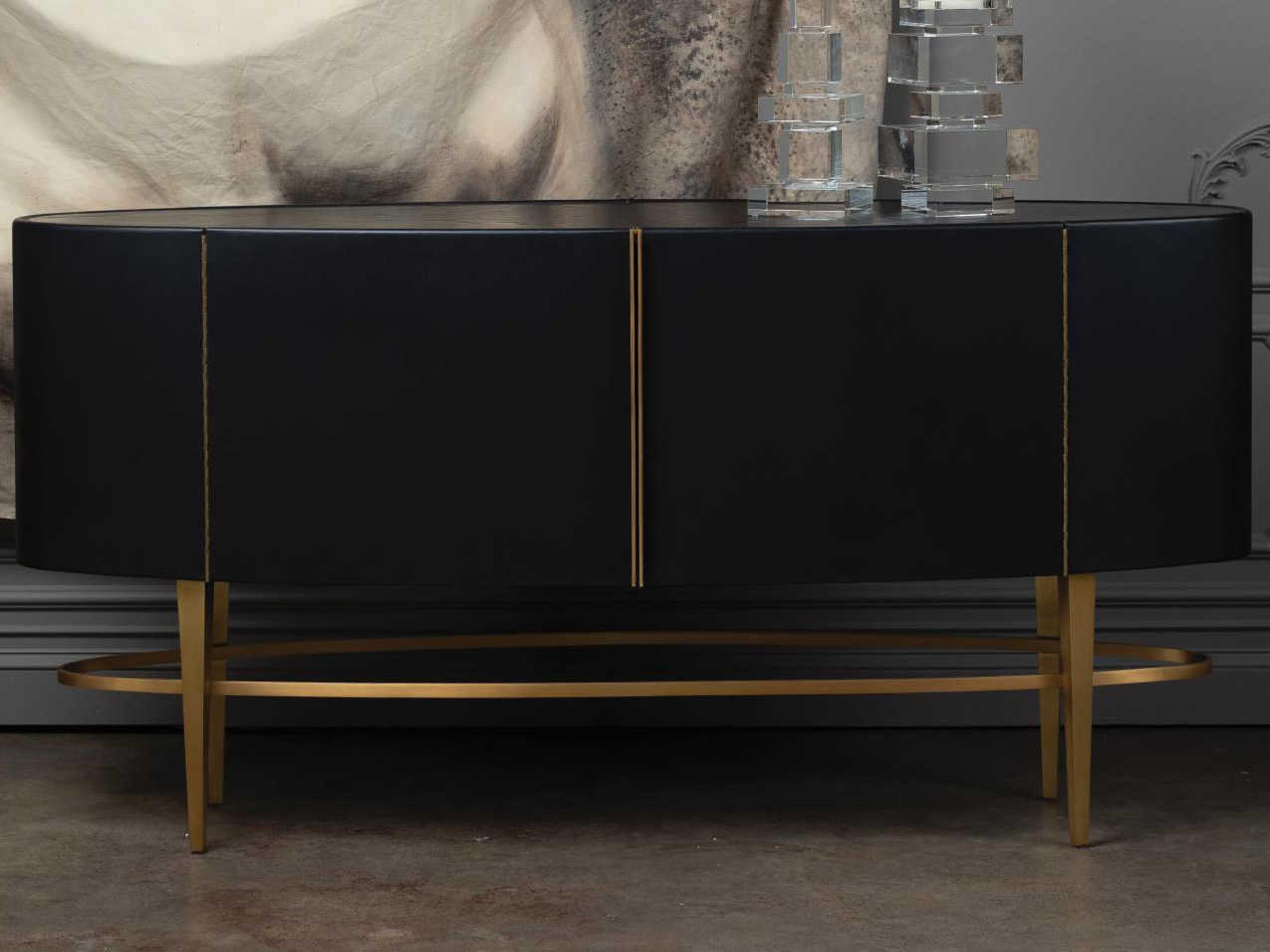 Global Views 72" Oak Wood Black Golden Sideboard