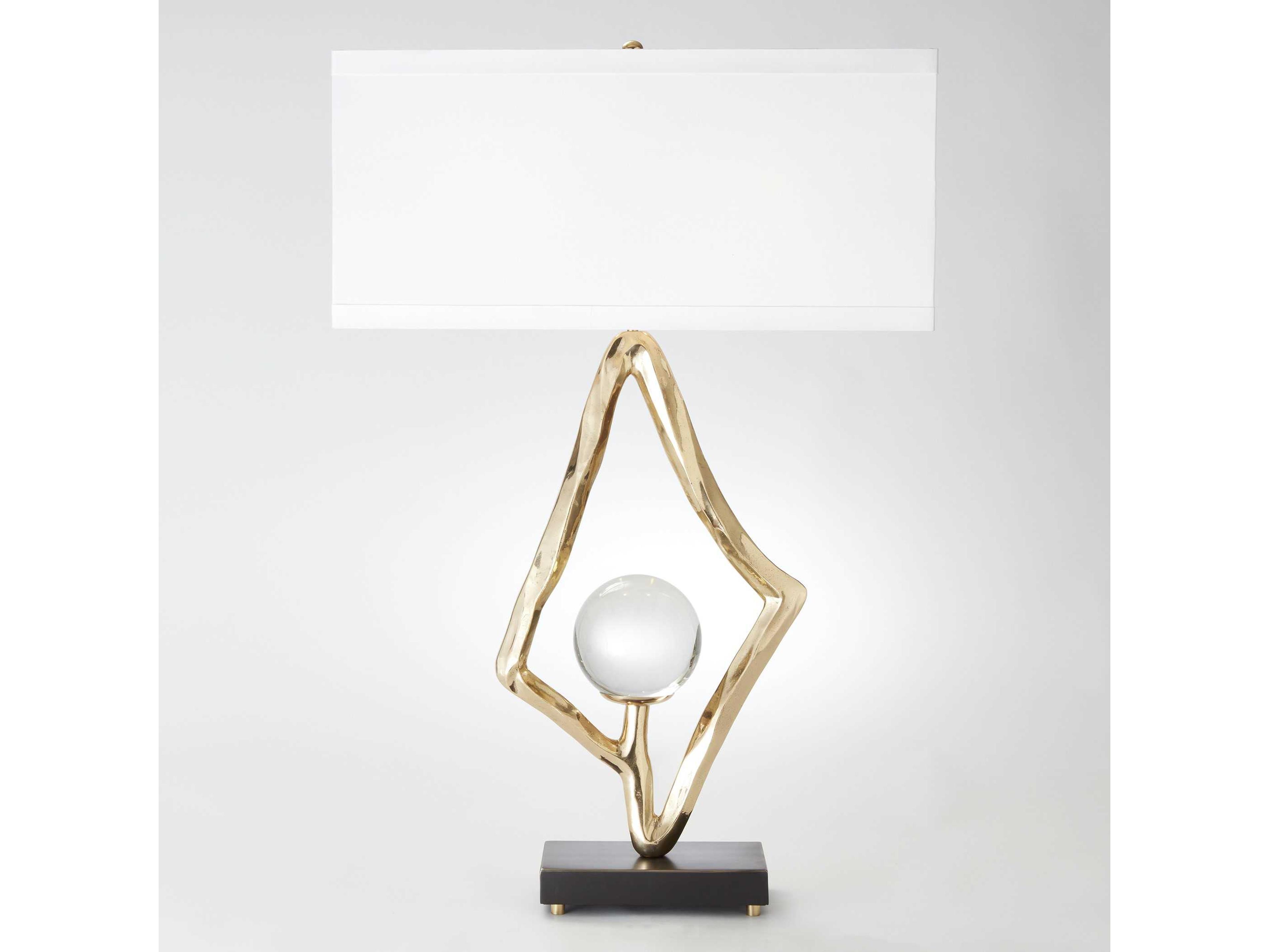 Abstract Brass Bronze Buffet Lamp with Crystal Sphere