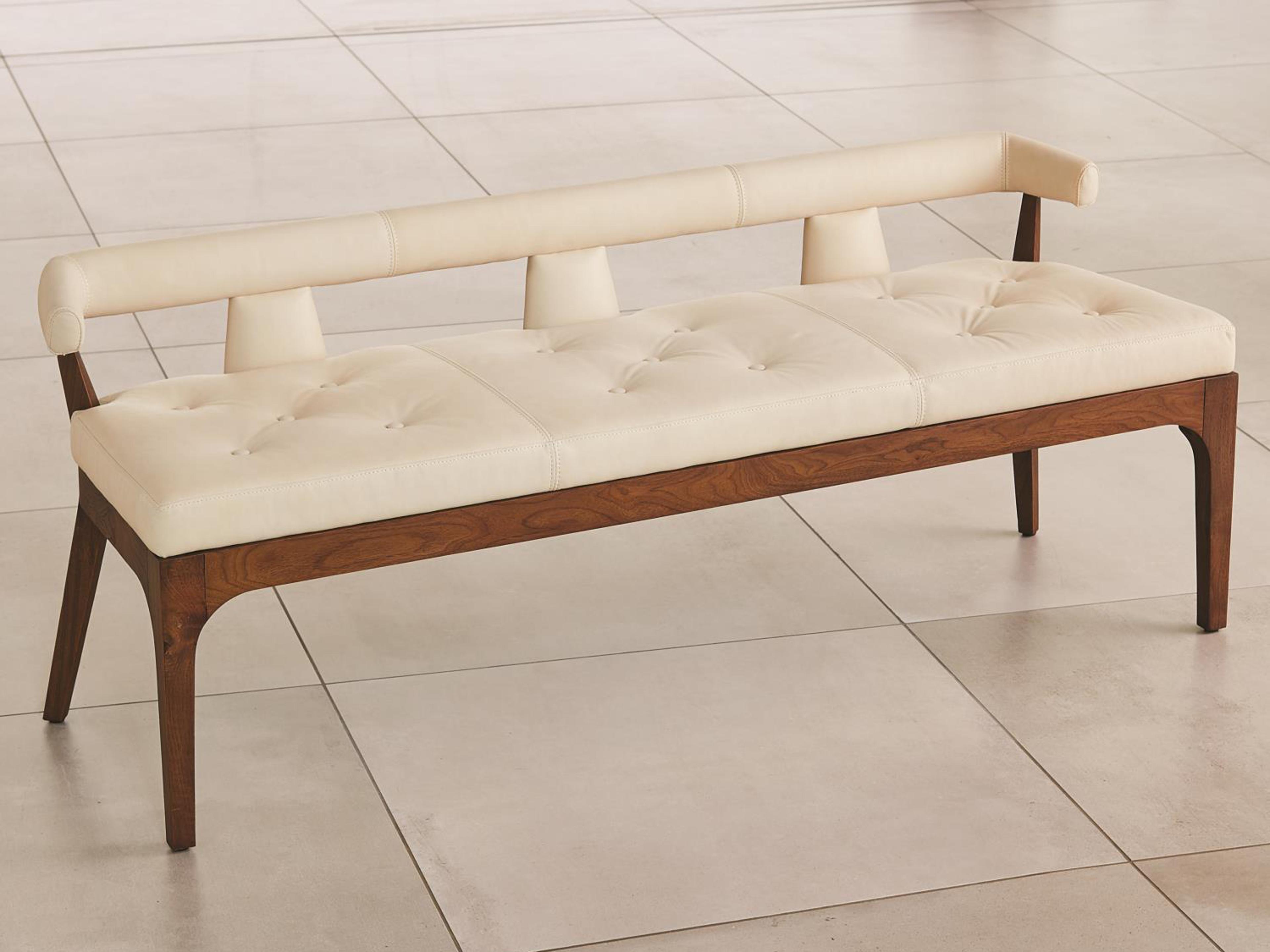 Natural Walnut Brown Leather Accent Bench