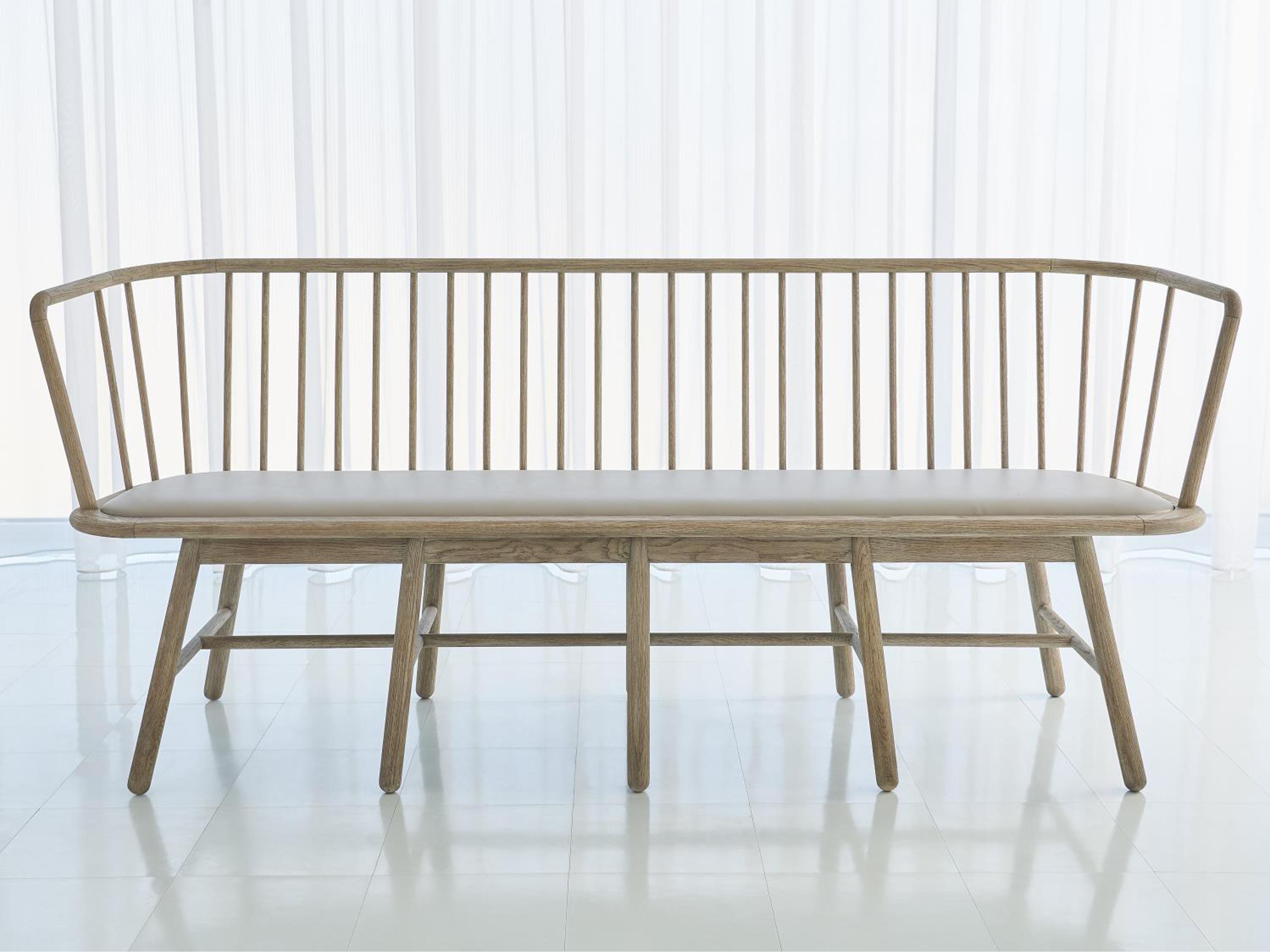 Wire Brushed Grey Oak Leather Accent Bench