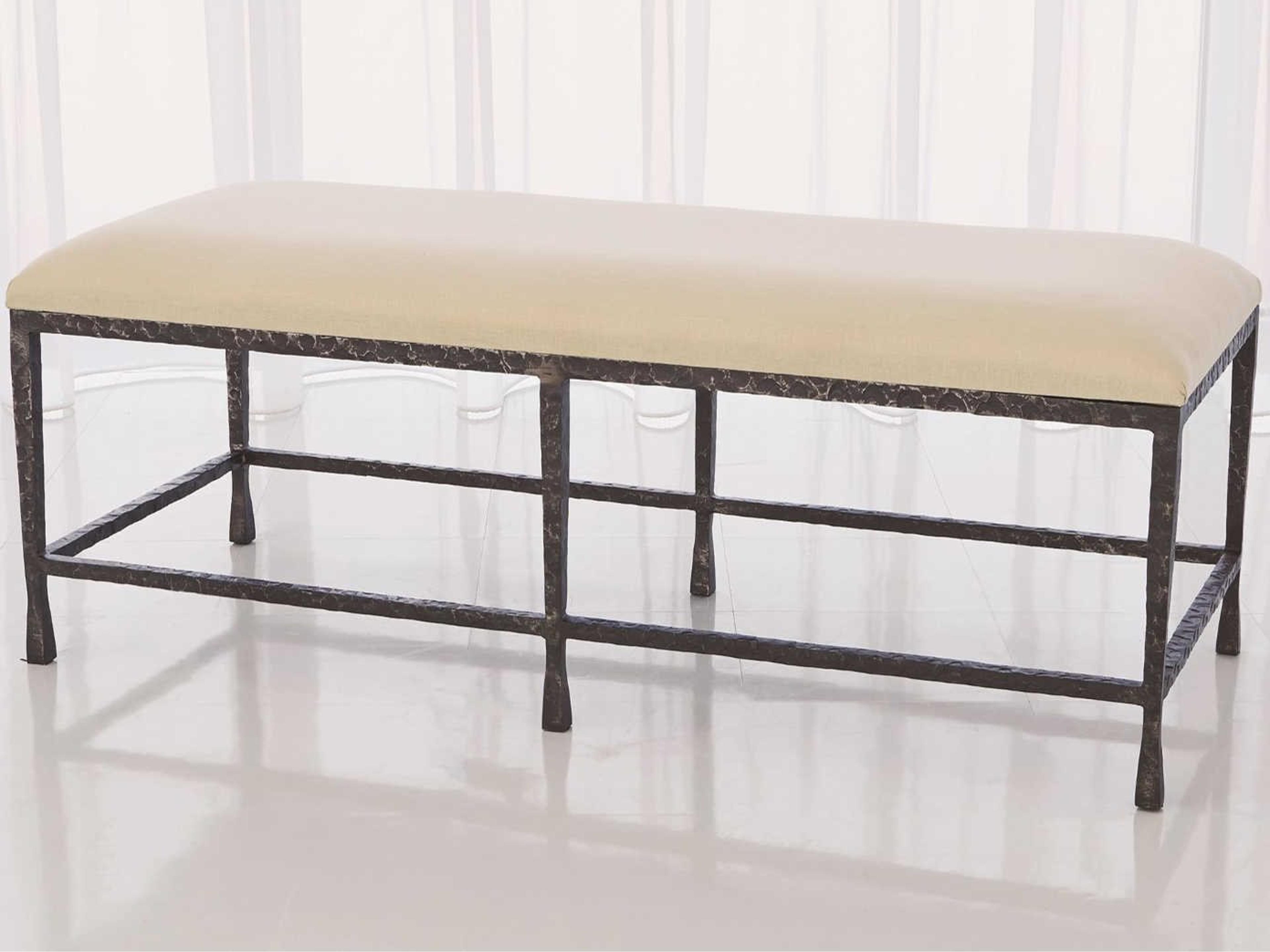 Natural Iron Brown Upholstered Accent Bench
