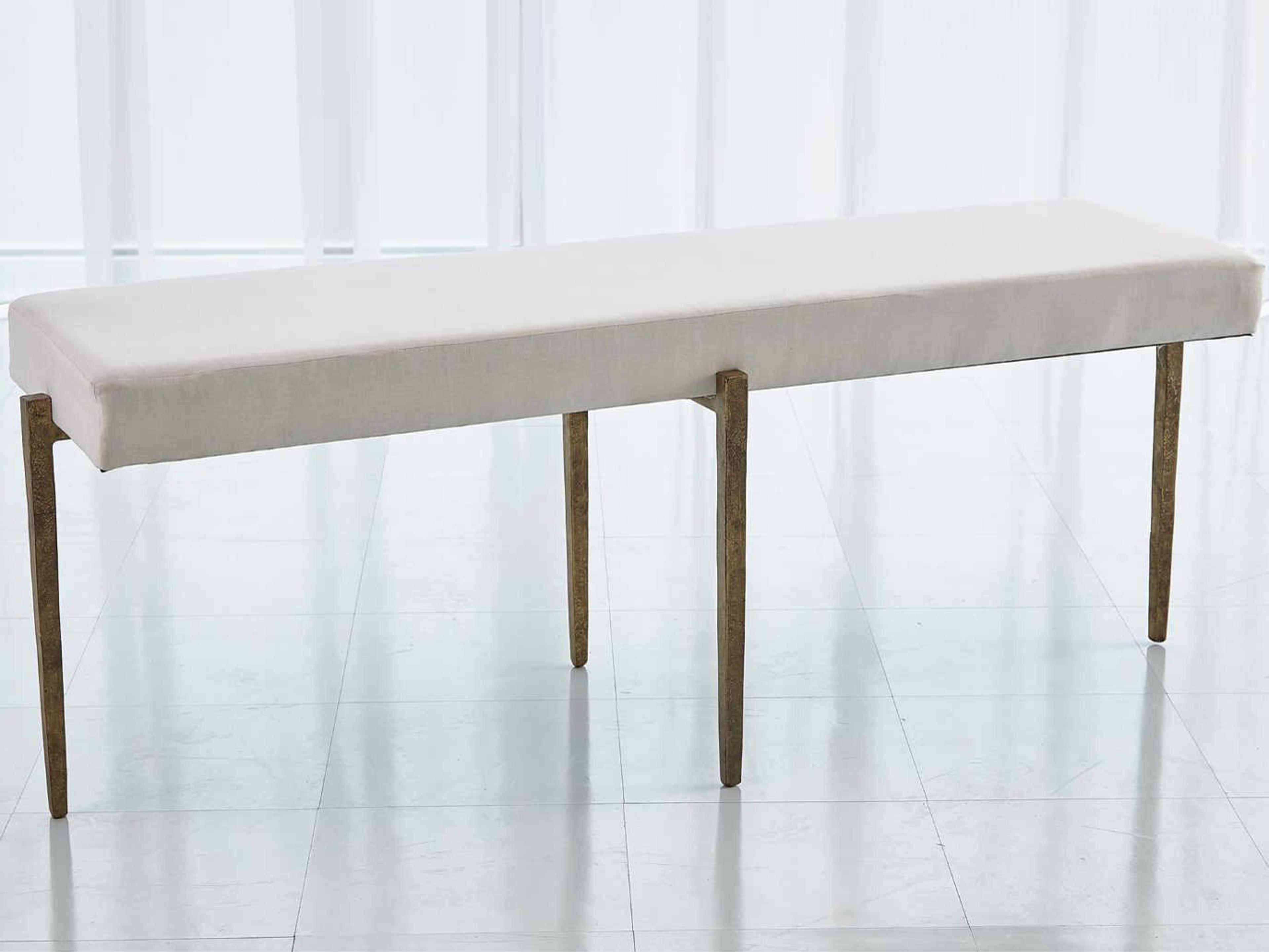 Antique Gold White Upholstered Accent Bench