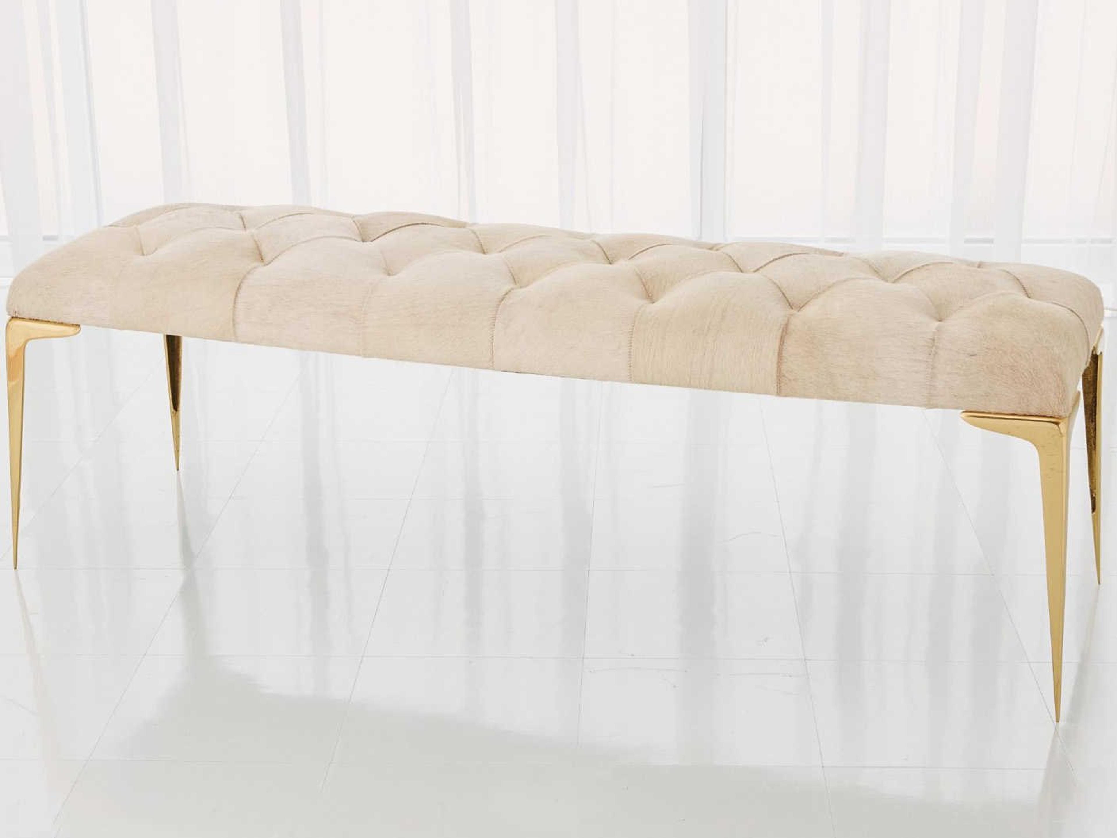 Shiney Brass Gold Leather Accent Bench