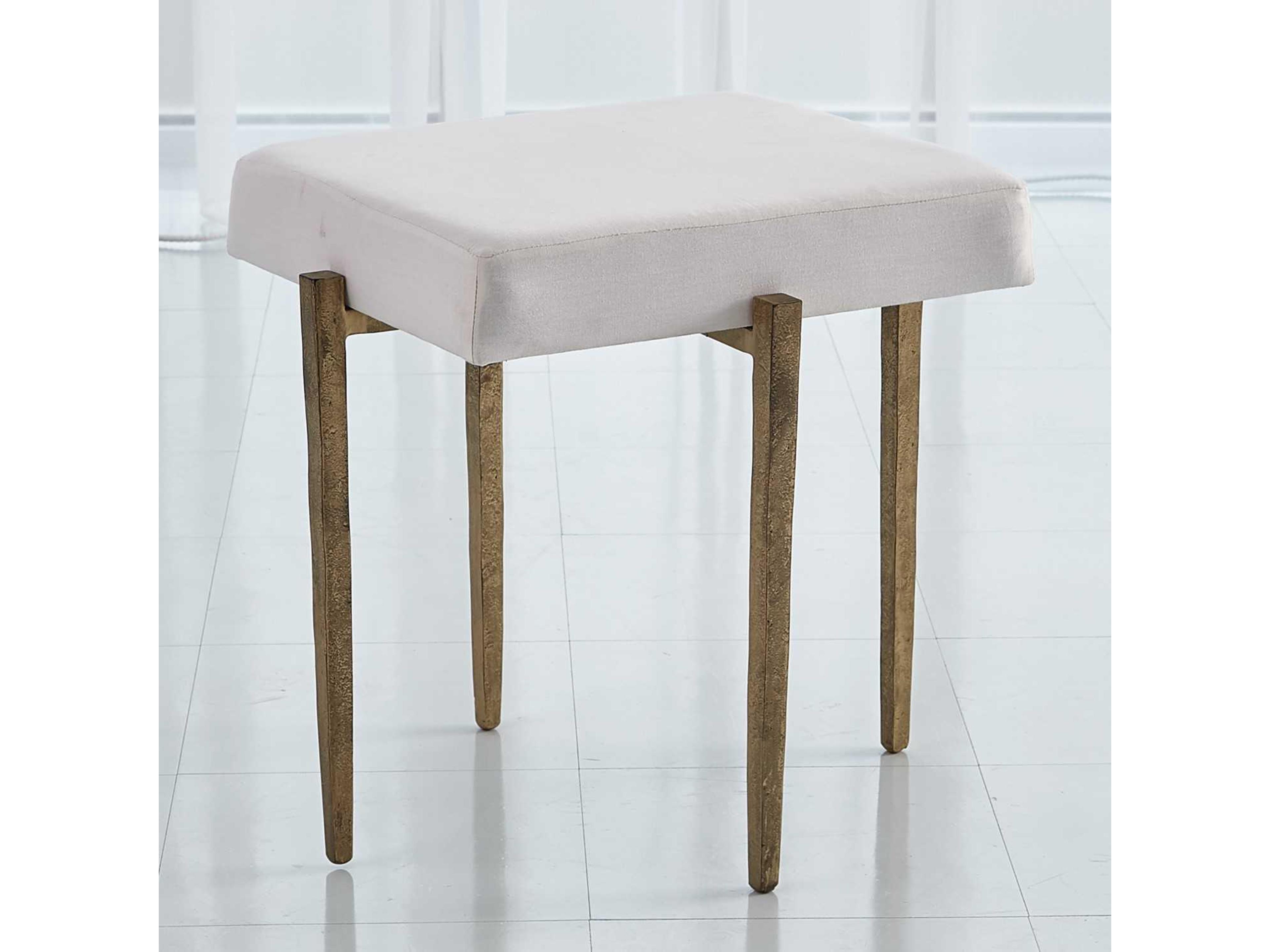 Antique Gold White Upholstered Accent Stool