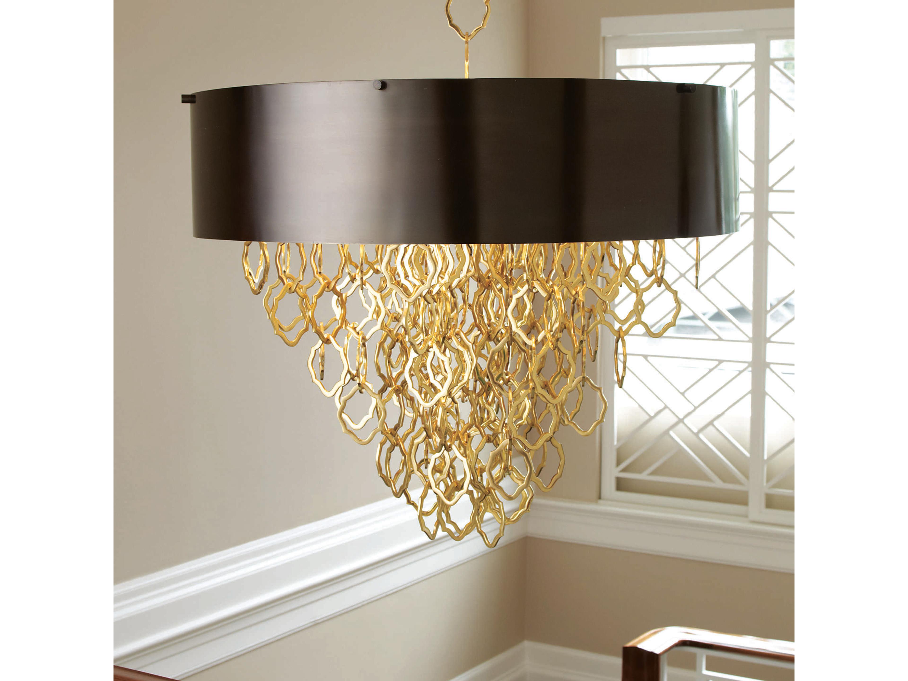 Chain 6-Light Brass Drum Pendant