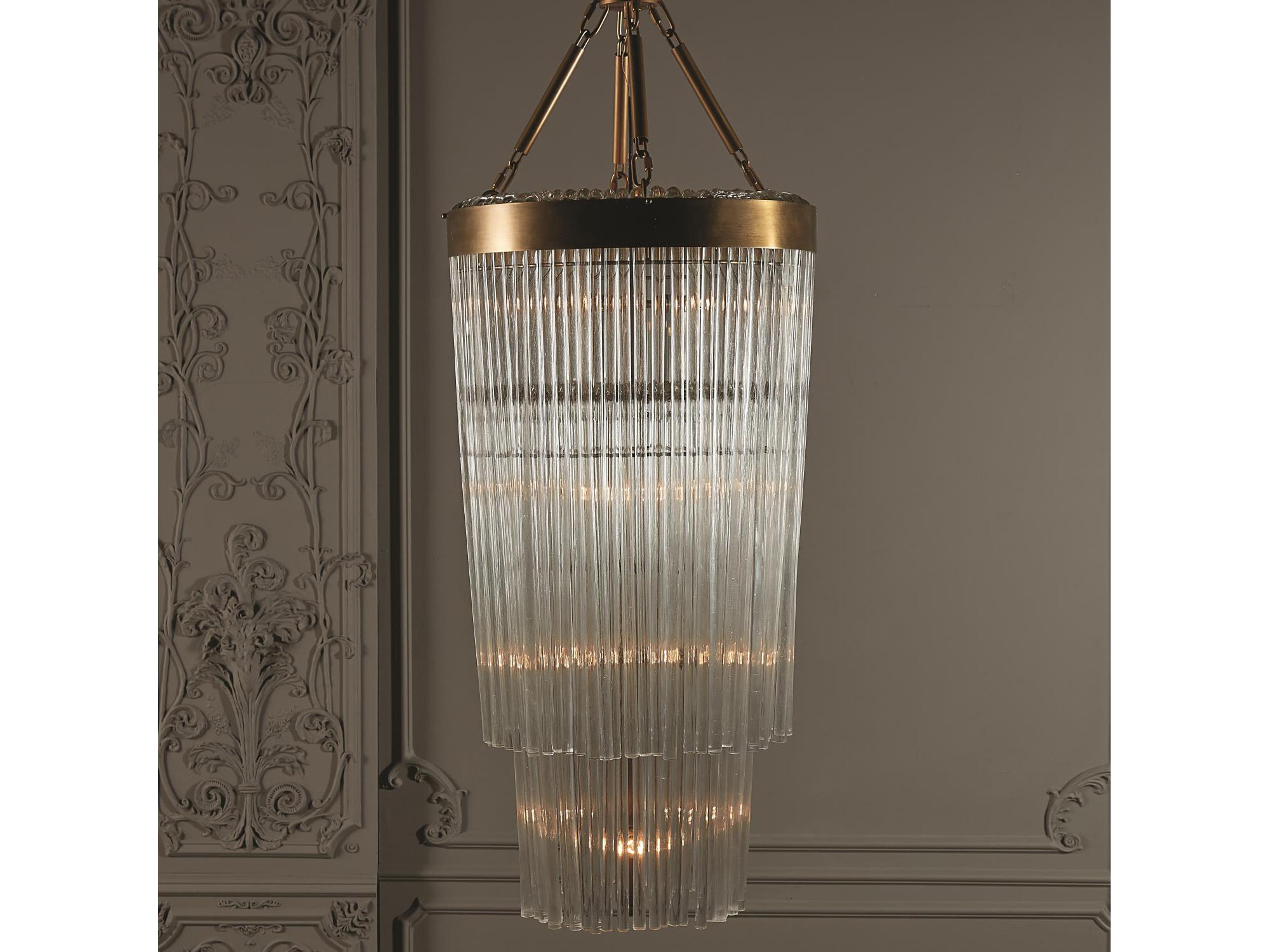 8-Light Brass Gold Clear Glass Cylinder Tiered Chandelier