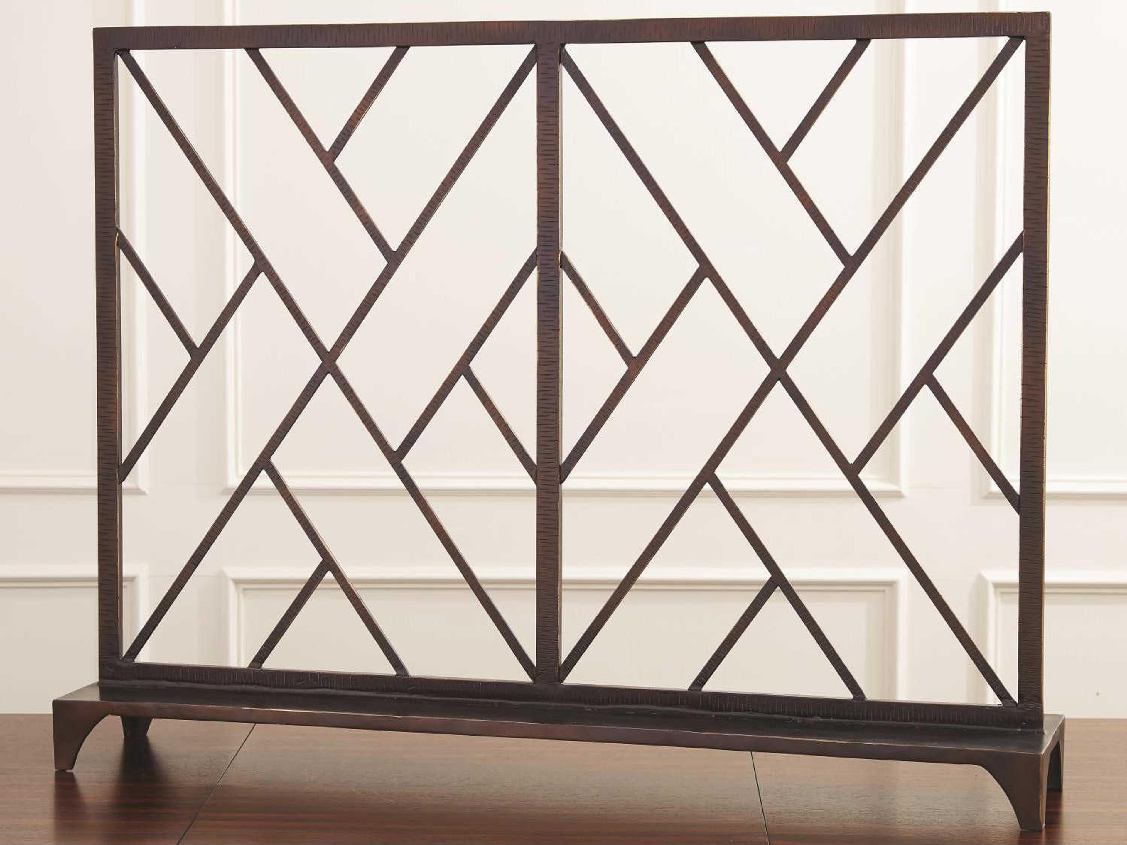 Chinoise Fret Bronze Fireplace Screen