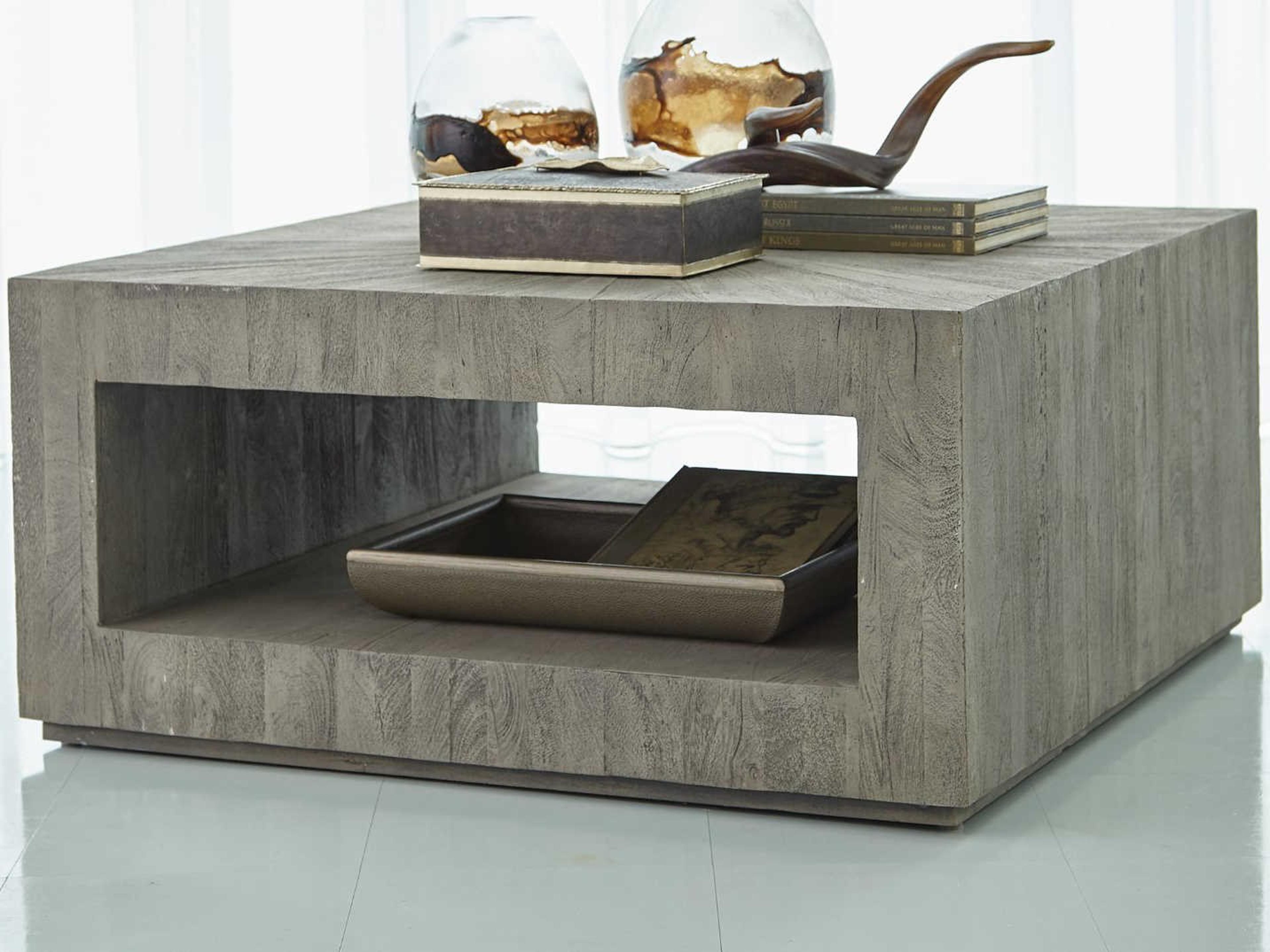 Square Wood Grey Sandblasted Coffee Table