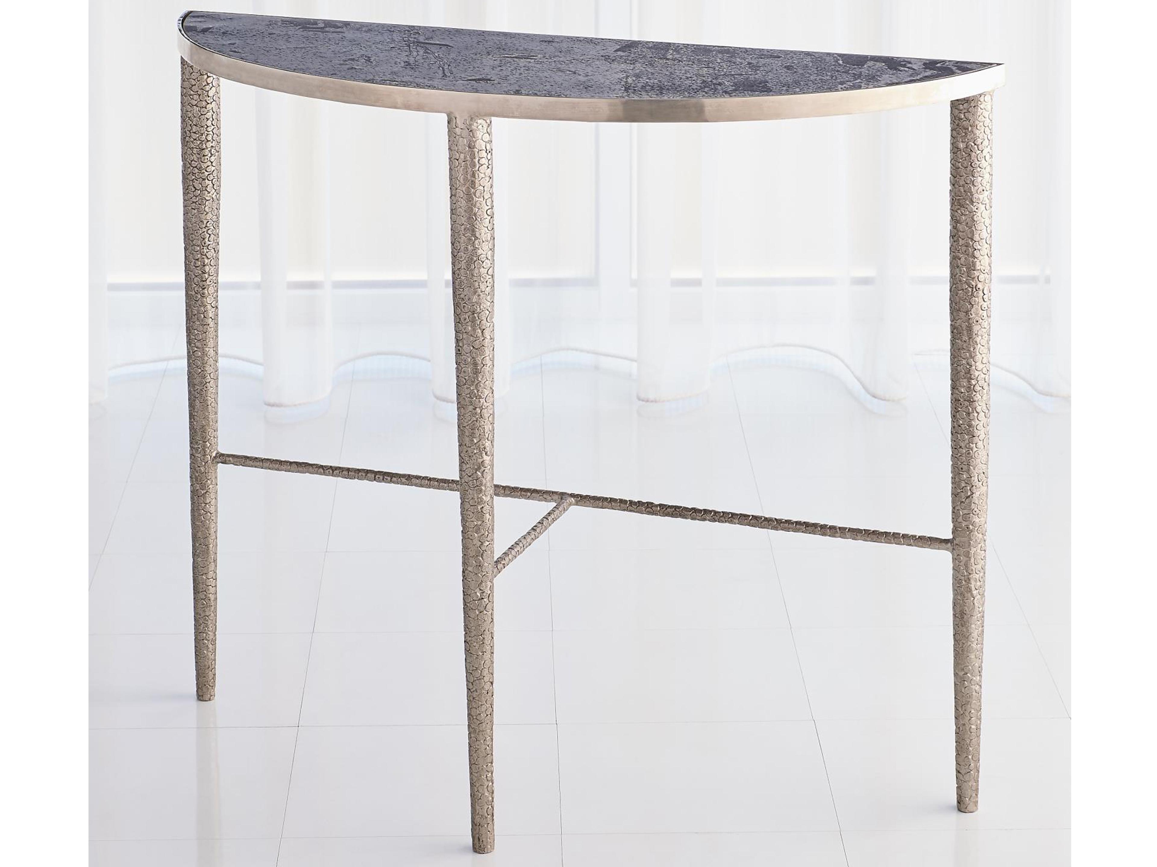 Demilune Marble Antique Nickel Console Table