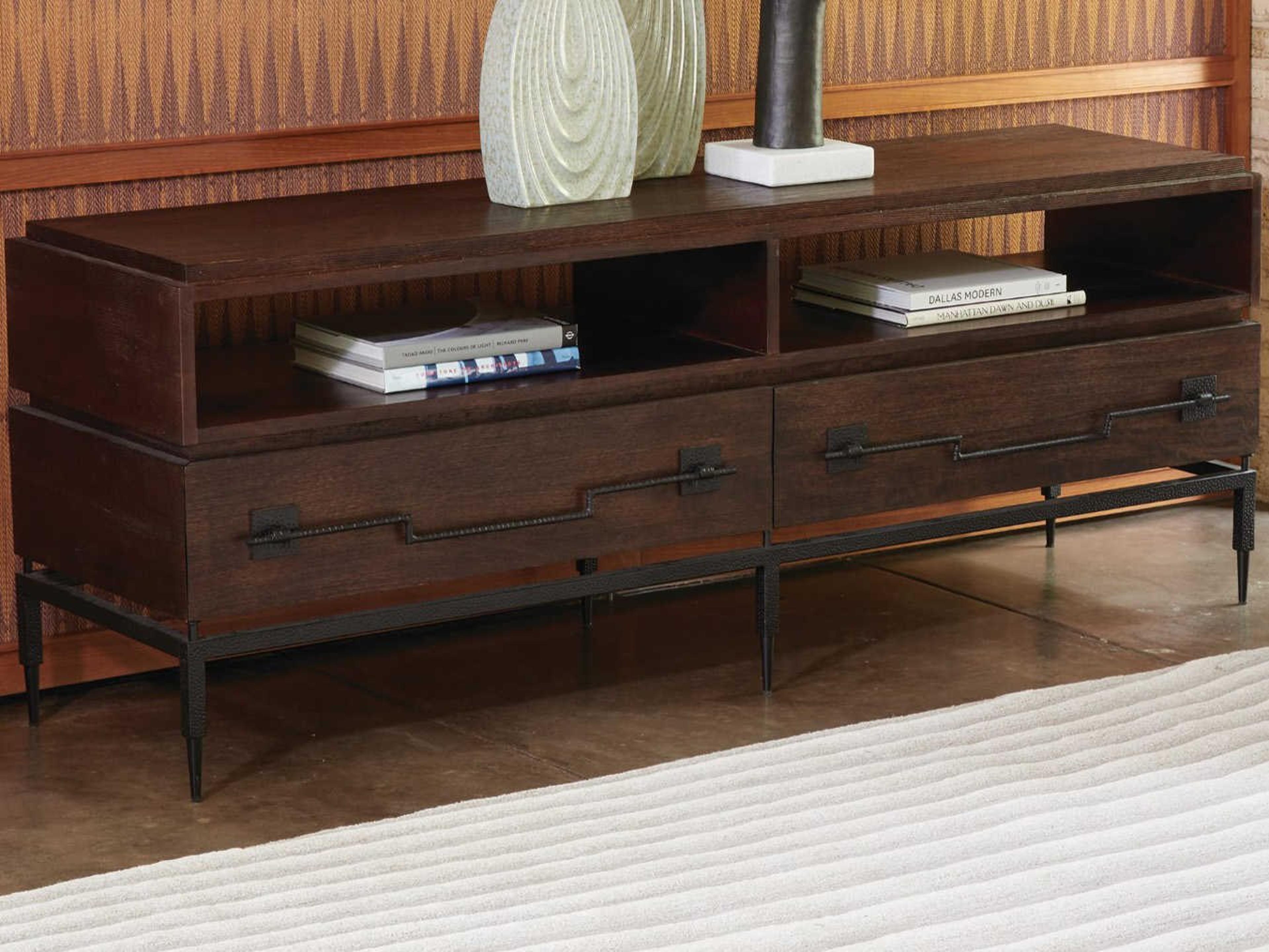 Rectangular Wood Brown Black Powder Coat Console Table